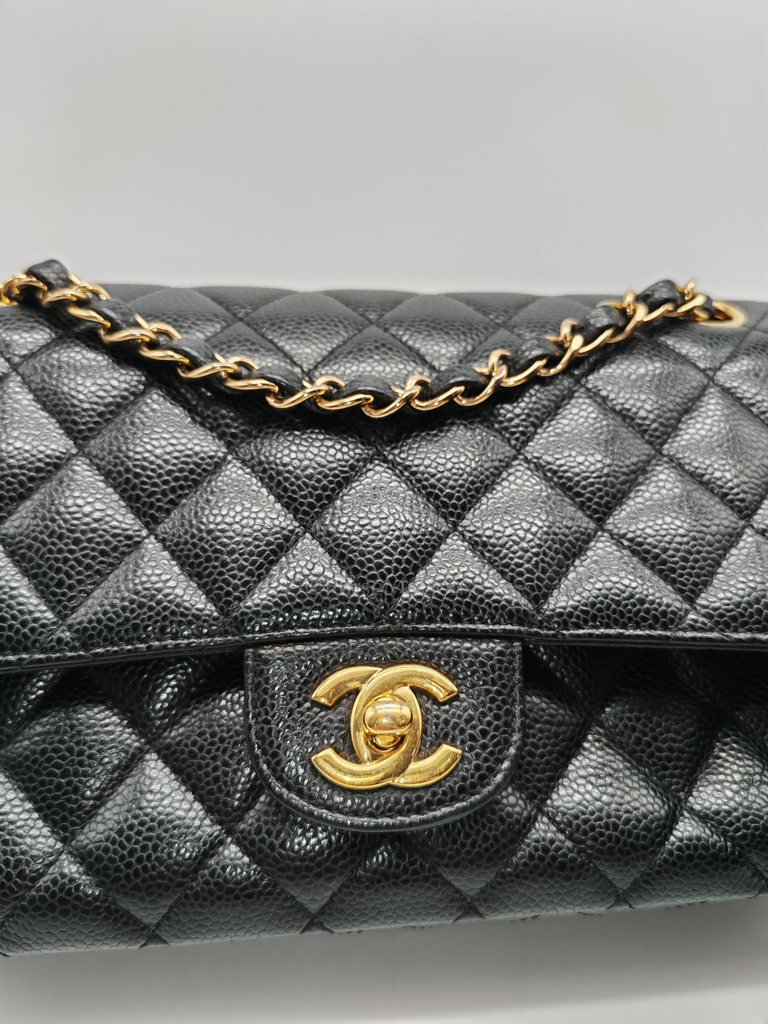 Classic Double Flap Medium in Black Quilted Caviar Leather & Gold Hardware Series 20