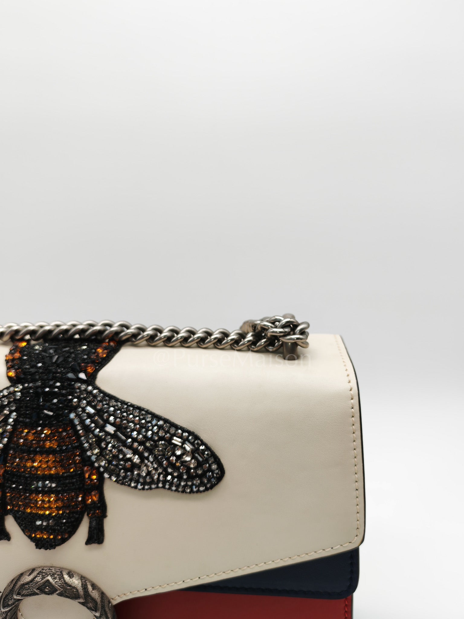 Dionysus Medium Shoulder Bag in Tricolor Prominent Embroidered Bee and Ruthenium Hardware