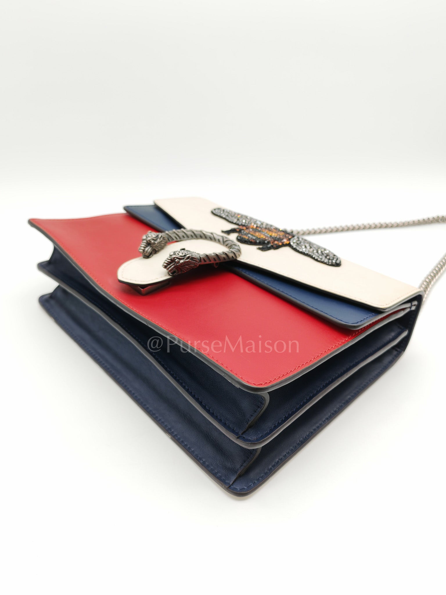 Dionysus Medium Shoulder Bag in Tricolor Prominent Embroidered Bee and Ruthenium Hardware