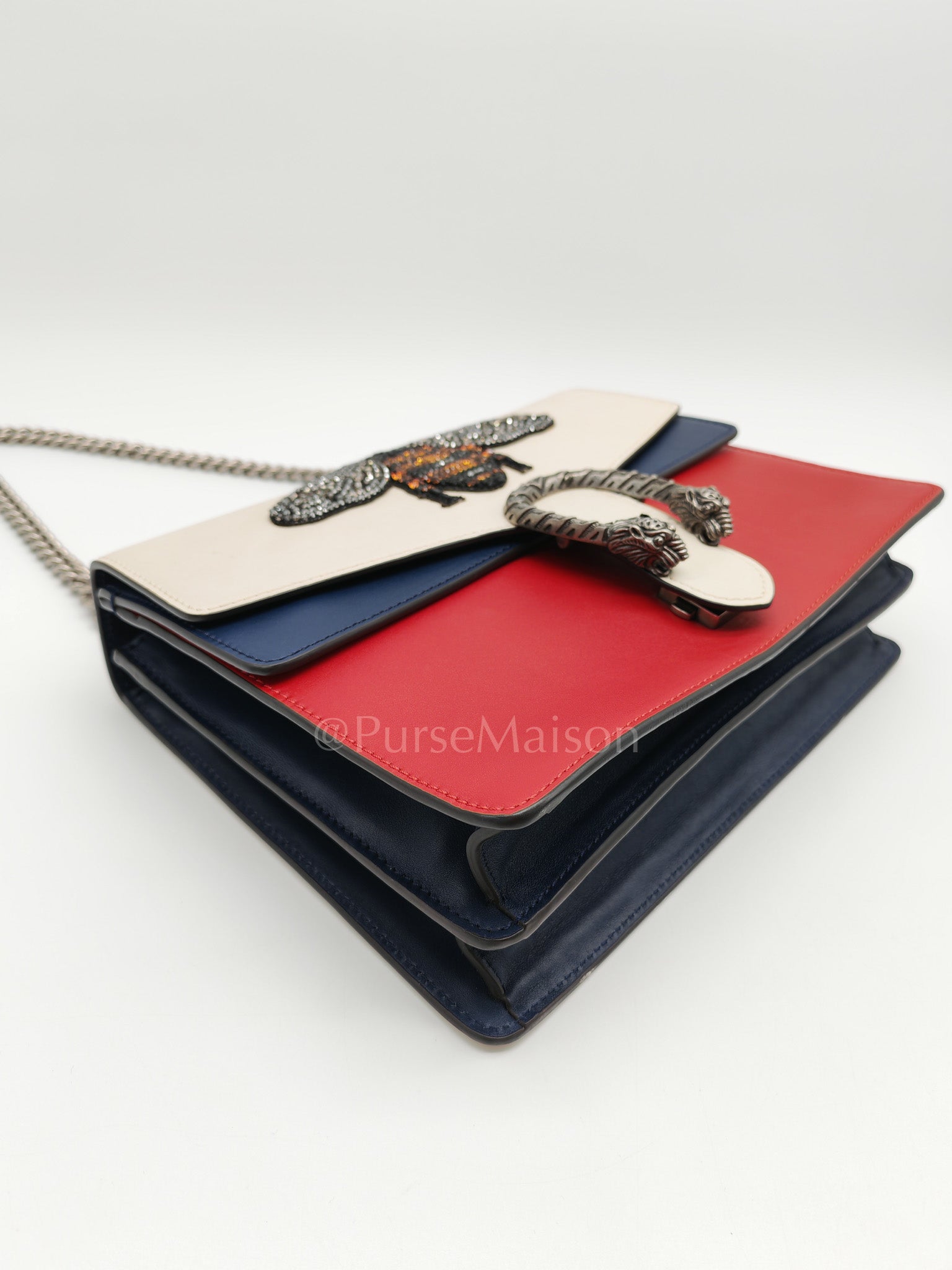 Dionysus Medium Shoulder Bag in Tricolor Prominent Embroidered Bee and Ruthenium Hardware