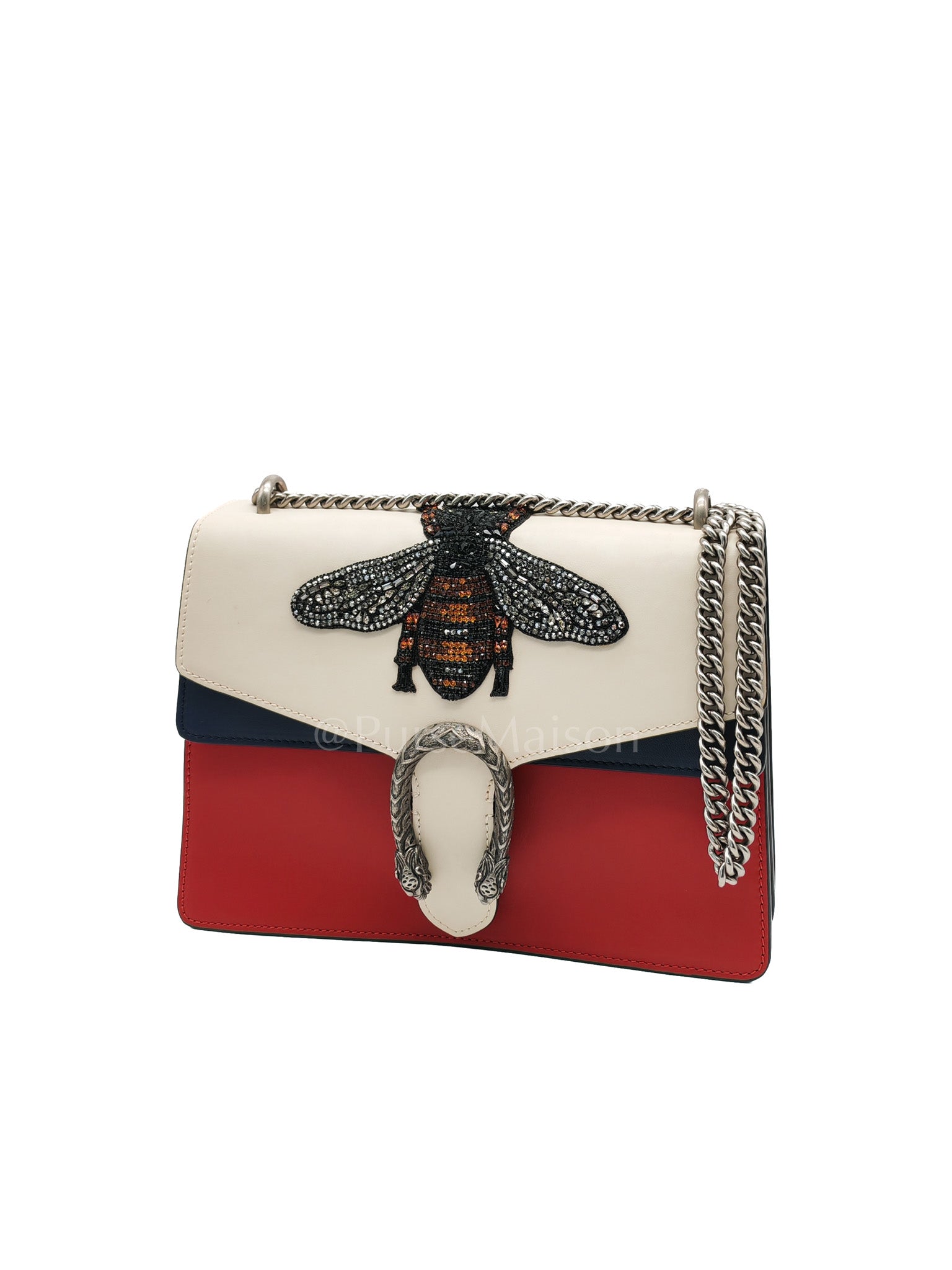 Dionysus Medium Shoulder Bag in Tricolor Prominent Embroidered Bee and Ruthenium Hardware