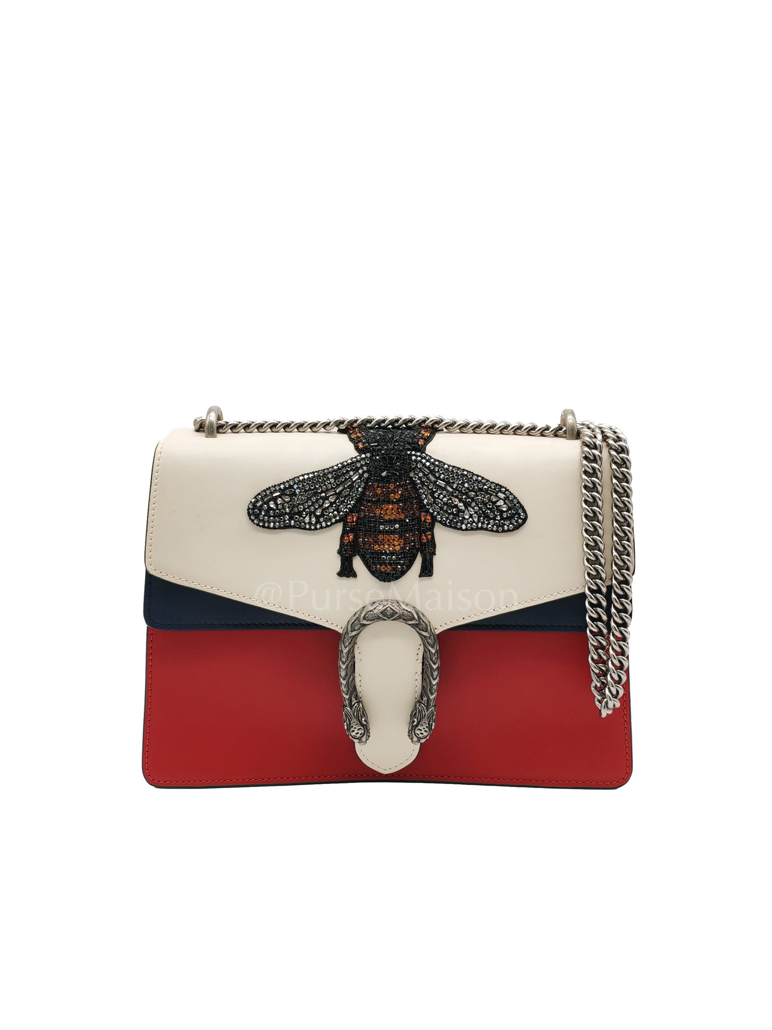 Dionysus Medium Shoulder Bag in Tricolor Prominent Embroidered Bee and Ruthenium Hardware