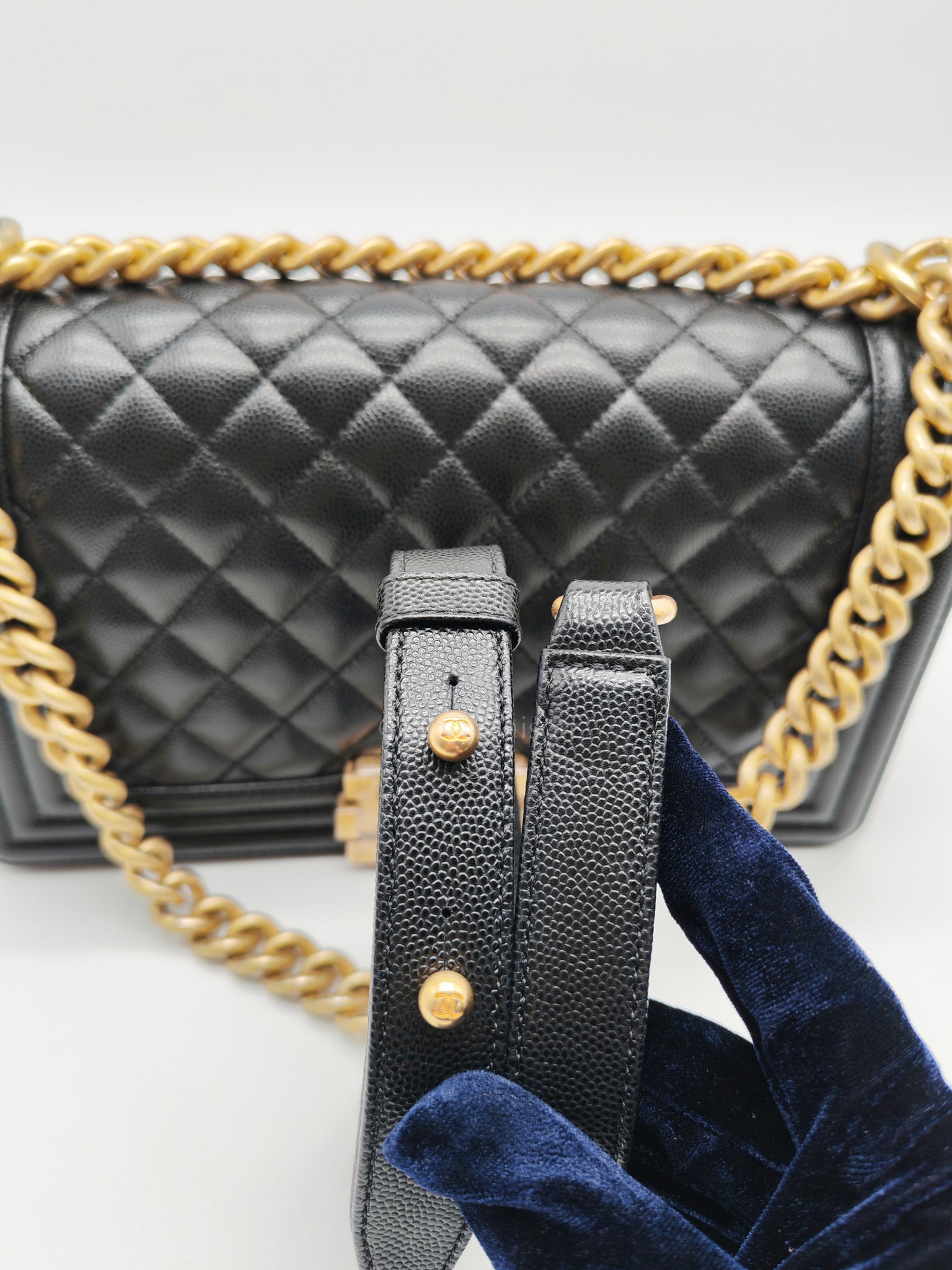 Le Boy Old Medium in Black Quilted Caviar Leather & Aged Gold Hardware Series 28