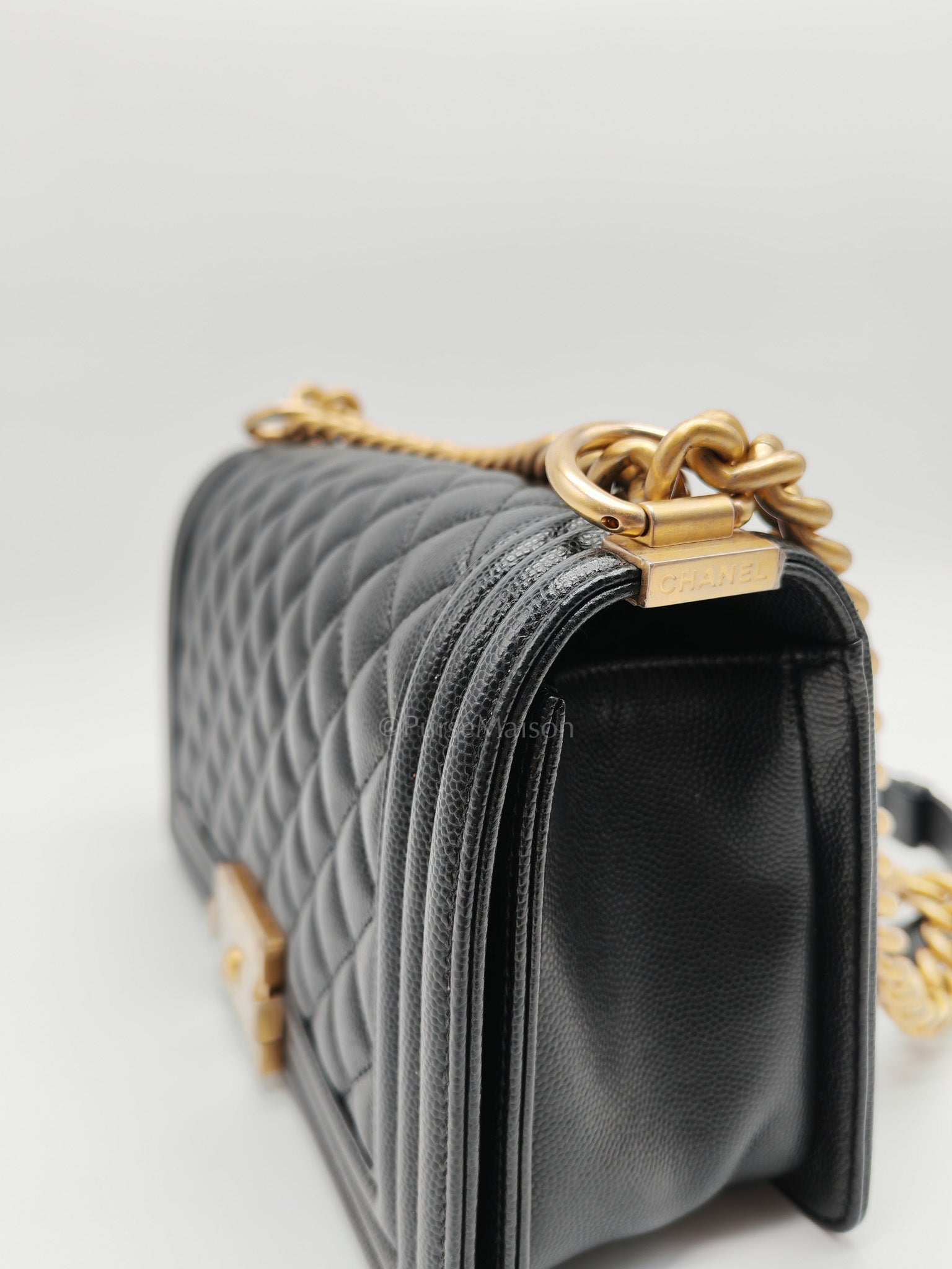 Le Boy Old Medium in Black Quilted Caviar Leather & Aged Gold Hardware Series 28