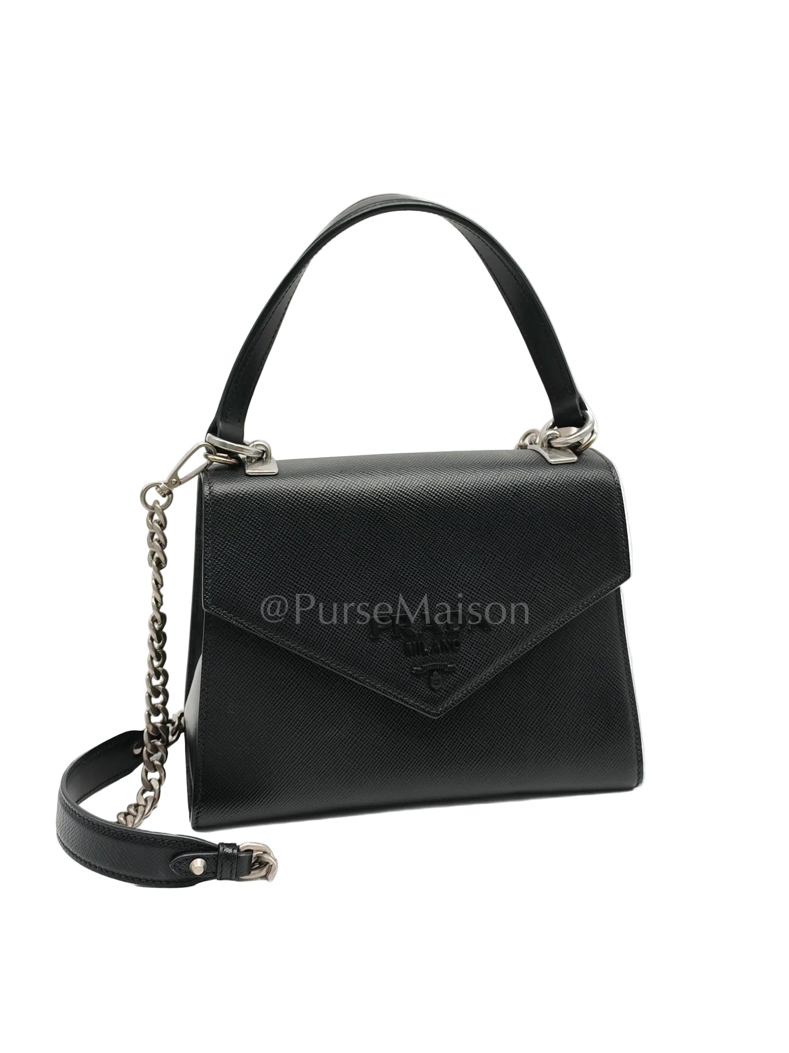 Cuir Monochrome Envelope Flap Shoulder Bag in Black Calfskin Leather & Ruthenium Hardware