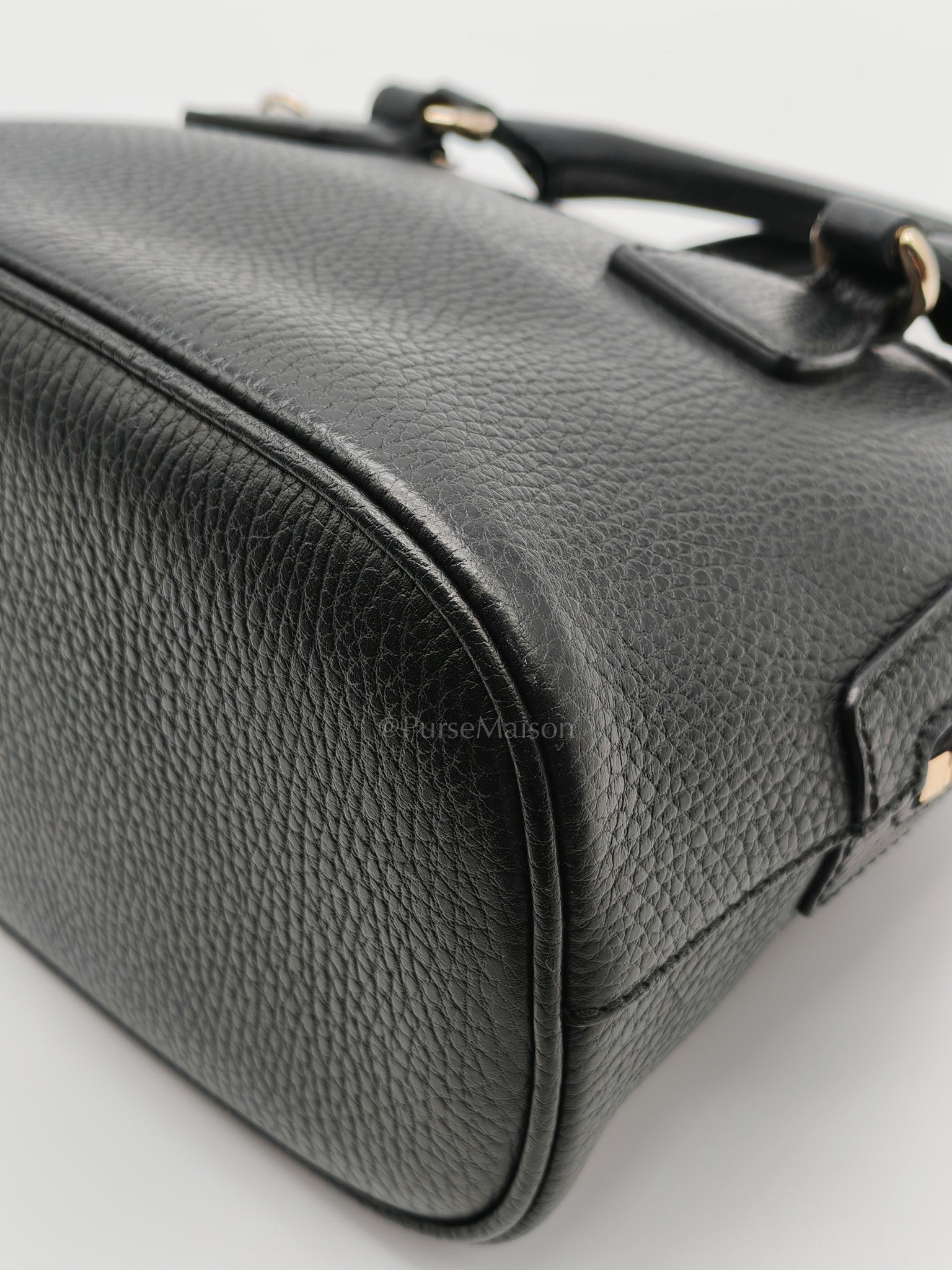 Dome Bag Small in Black GG Charm Satchel Pebbled Leather & Light Gold Hardware