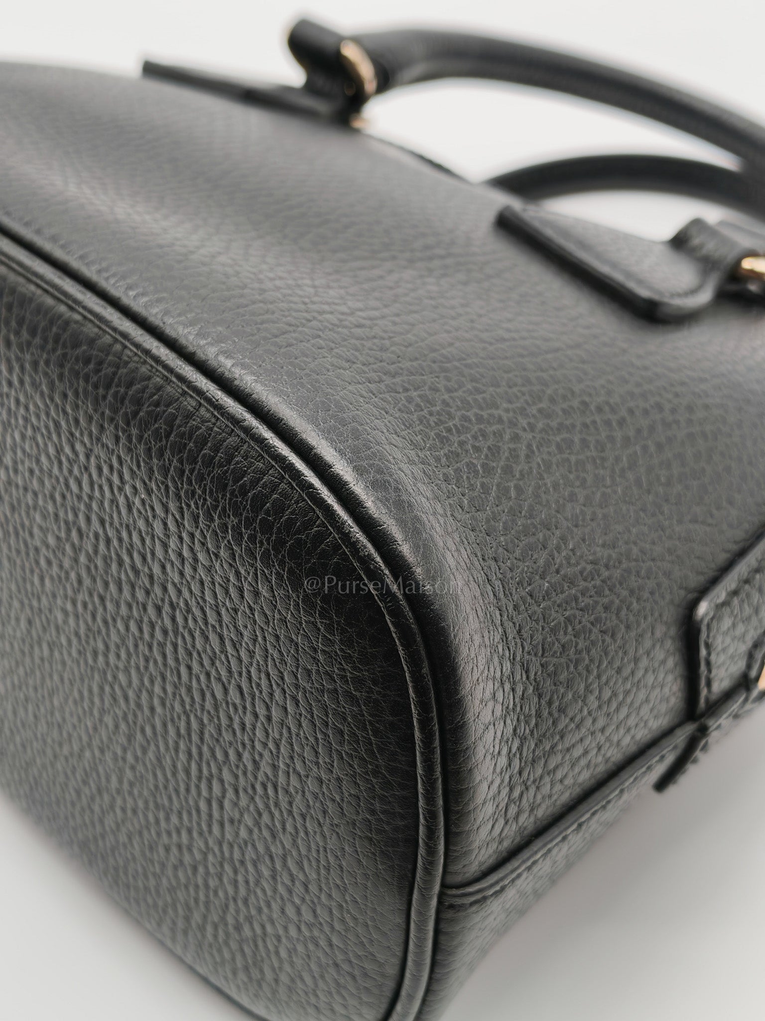 Dome Bag Small in Black GG Charm Satchel Pebbled Leather & Light Gold Hardware