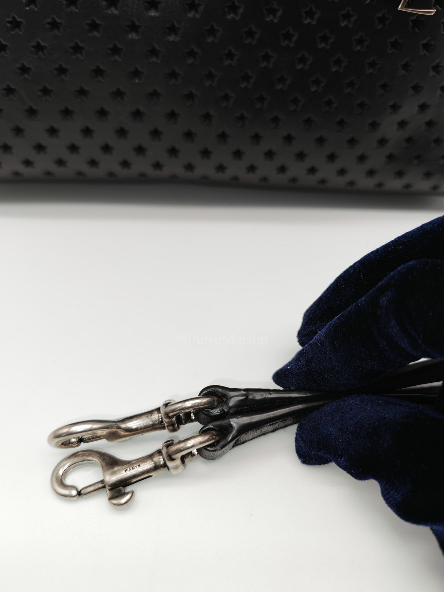 Perforated Star in Black Calfskin Leather Crossbody Bag