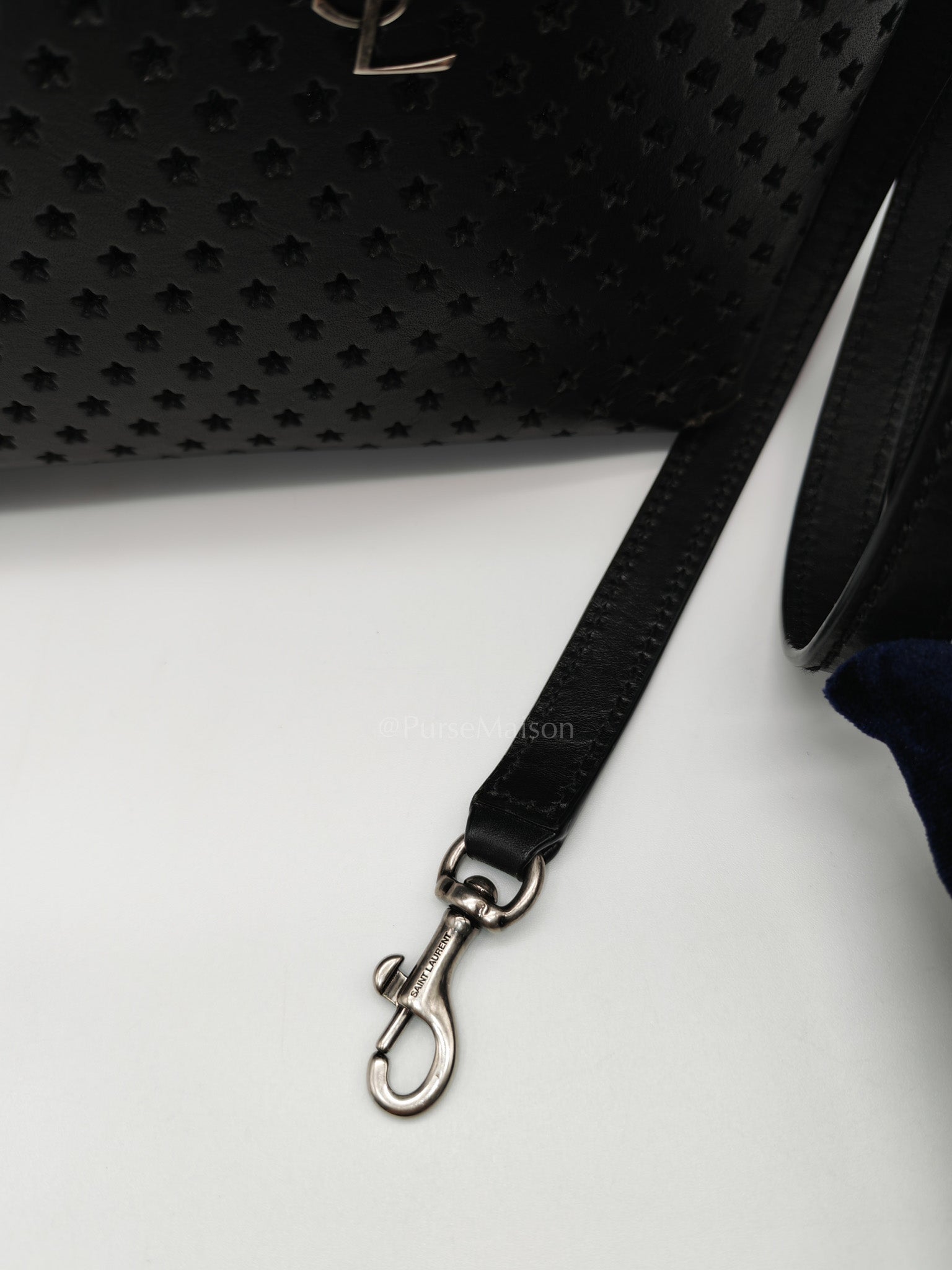 Perforated Star in Black Calfskin Leather Crossbody Bag