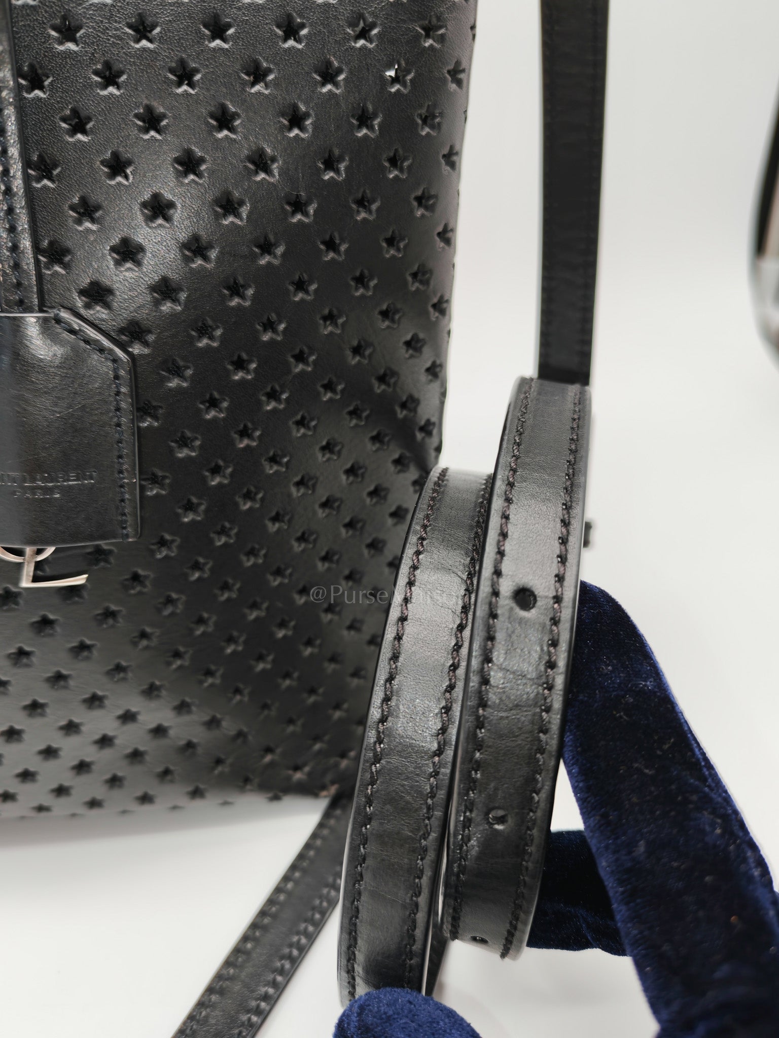 Perforated Star in Black Calfskin Leather Crossbody Bag
