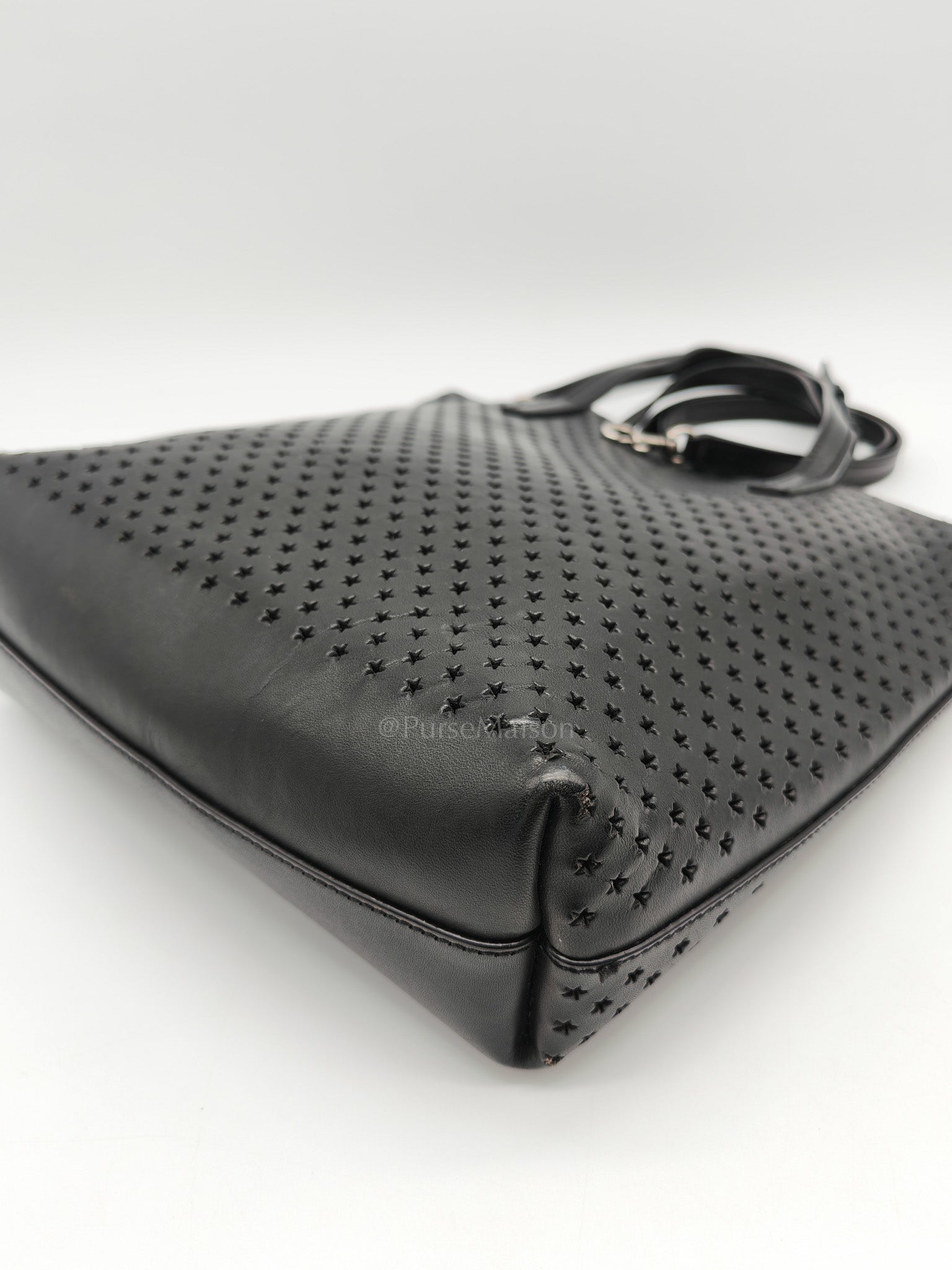Perforated Star in Black Calfskin Leather Crossbody Bag
