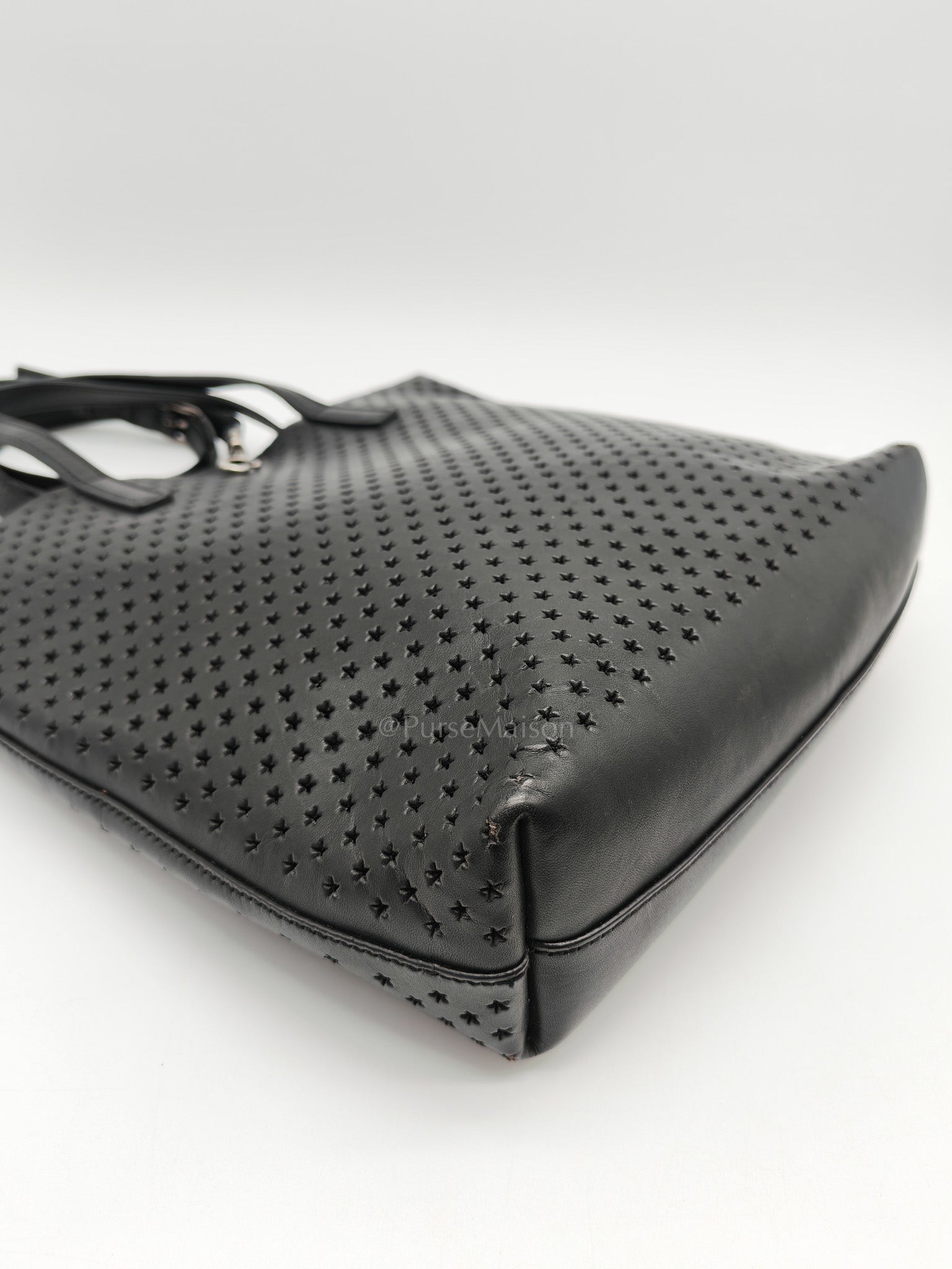 Perforated Star in Black Calfskin Leather Crossbody Bag
