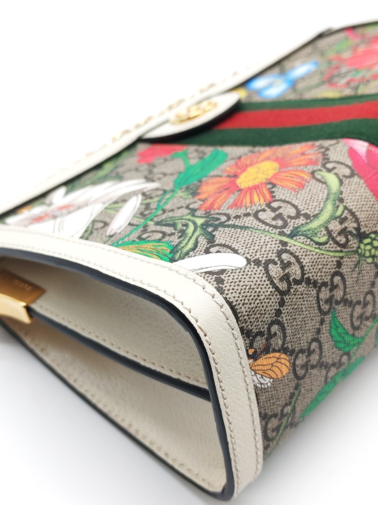 Ophidia Chain Shoulder Bag in GG Flora Coated Canvas & Gold Hardware