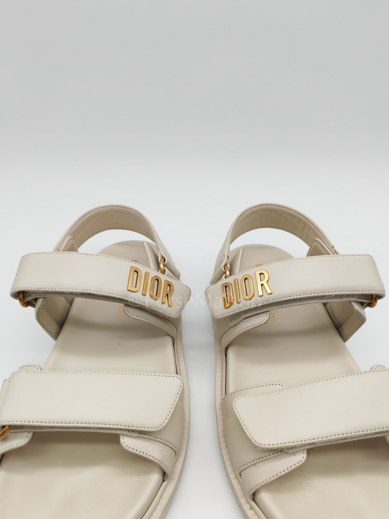 Diorack Sandals in White Lambskin Leather & Gold Hardware Size 36 EU (23cm)
