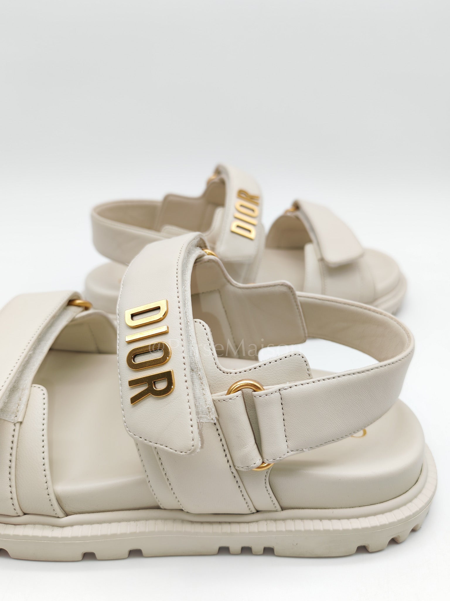 Diorack Sandals in White Lambskin Leather & Gold Hardware Size 36 EU (23cm)