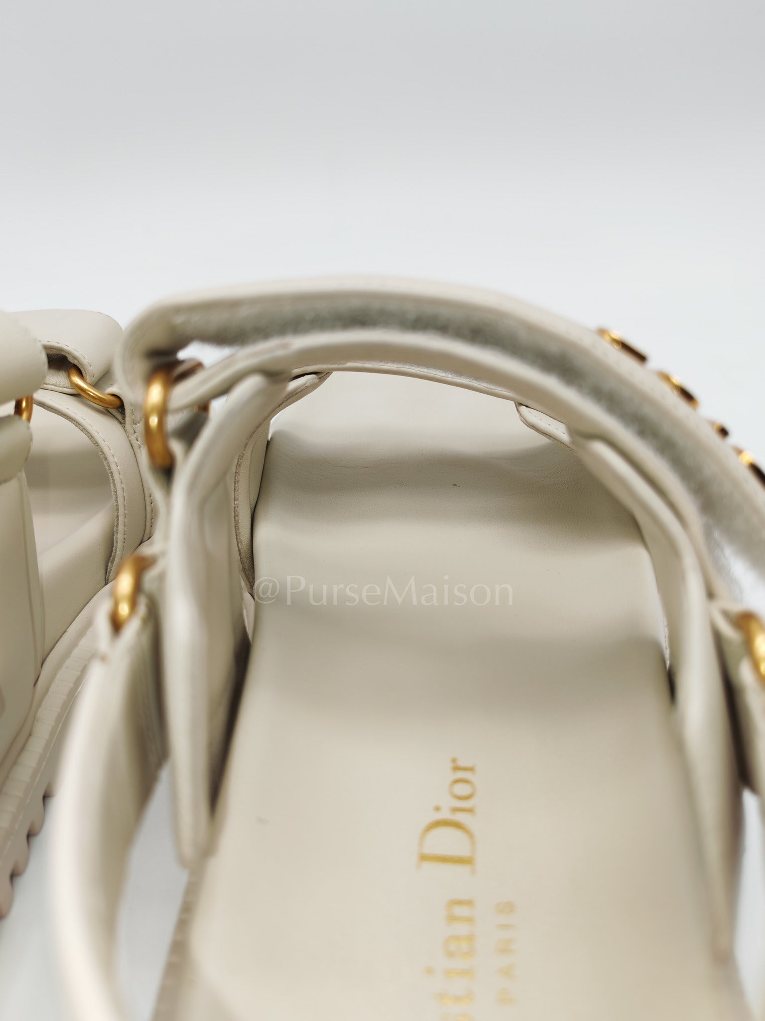 Diorack Sandals in White Lambskin Leather & Gold Hardware Size 36 EU (23cm)
