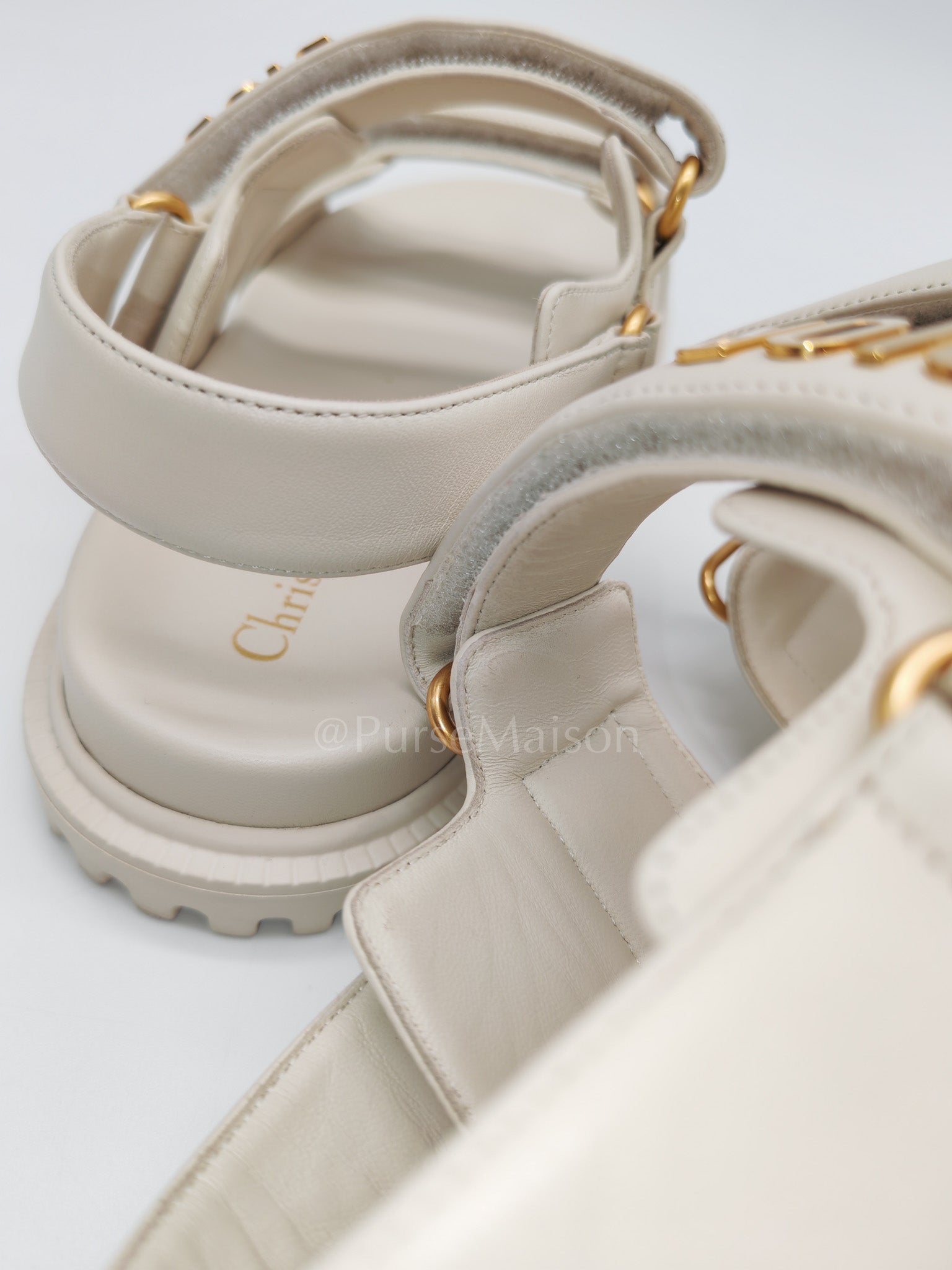Diorack Sandals in White Lambskin Leather & Gold Hardware Size 36 EU (23cm)