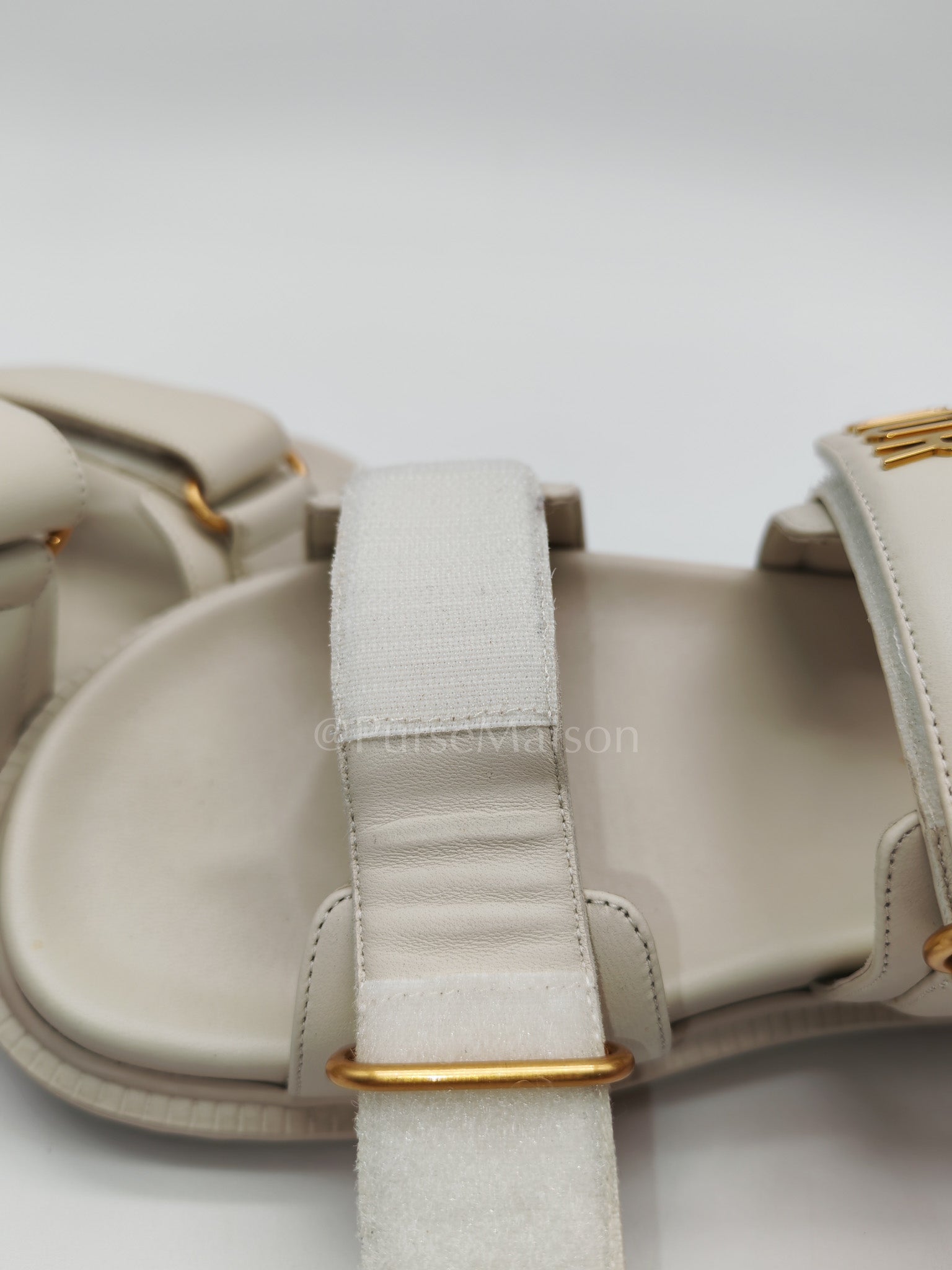 Diorack Sandals in White Lambskin Leather & Gold Hardware Size 36 EU (23cm)