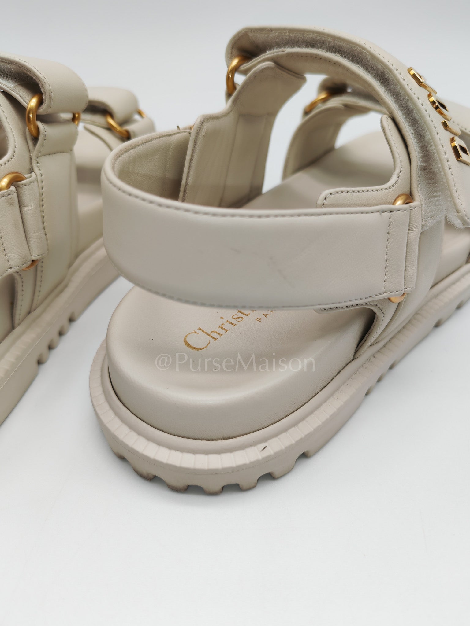 Diorack Sandals in White Lambskin Leather & Gold Hardware Size 36 EU (23cm)