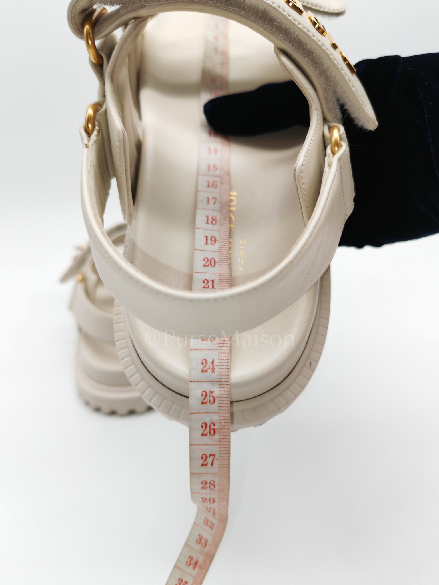 Diorack Sandals in White Lambskin Leather & Gold Hardware Size 36 EU (23cm)