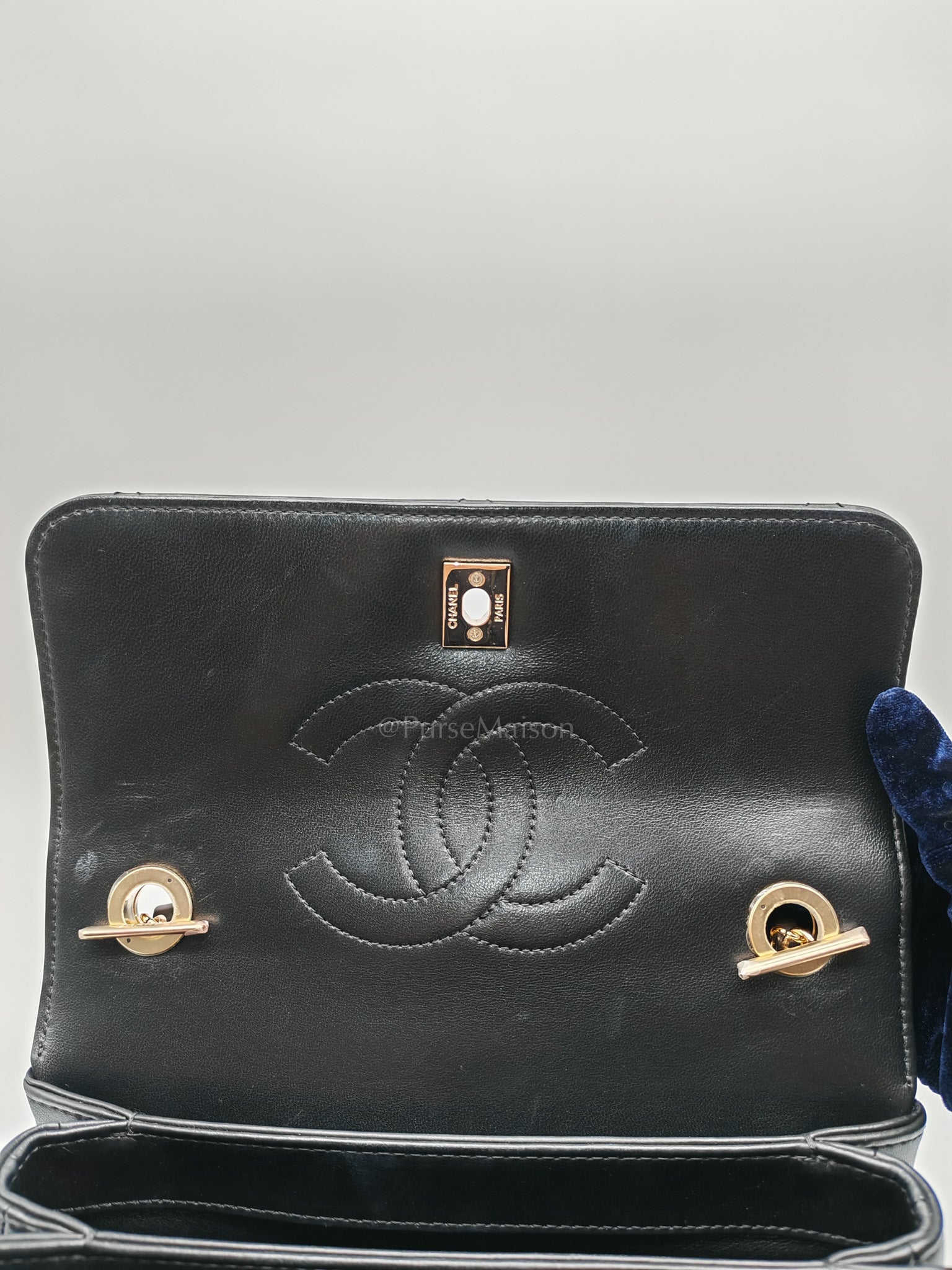 Trendy CC Small Top Handle Bag in Black Quilted Lambskin Leather & Light Gold Hardware Series 28