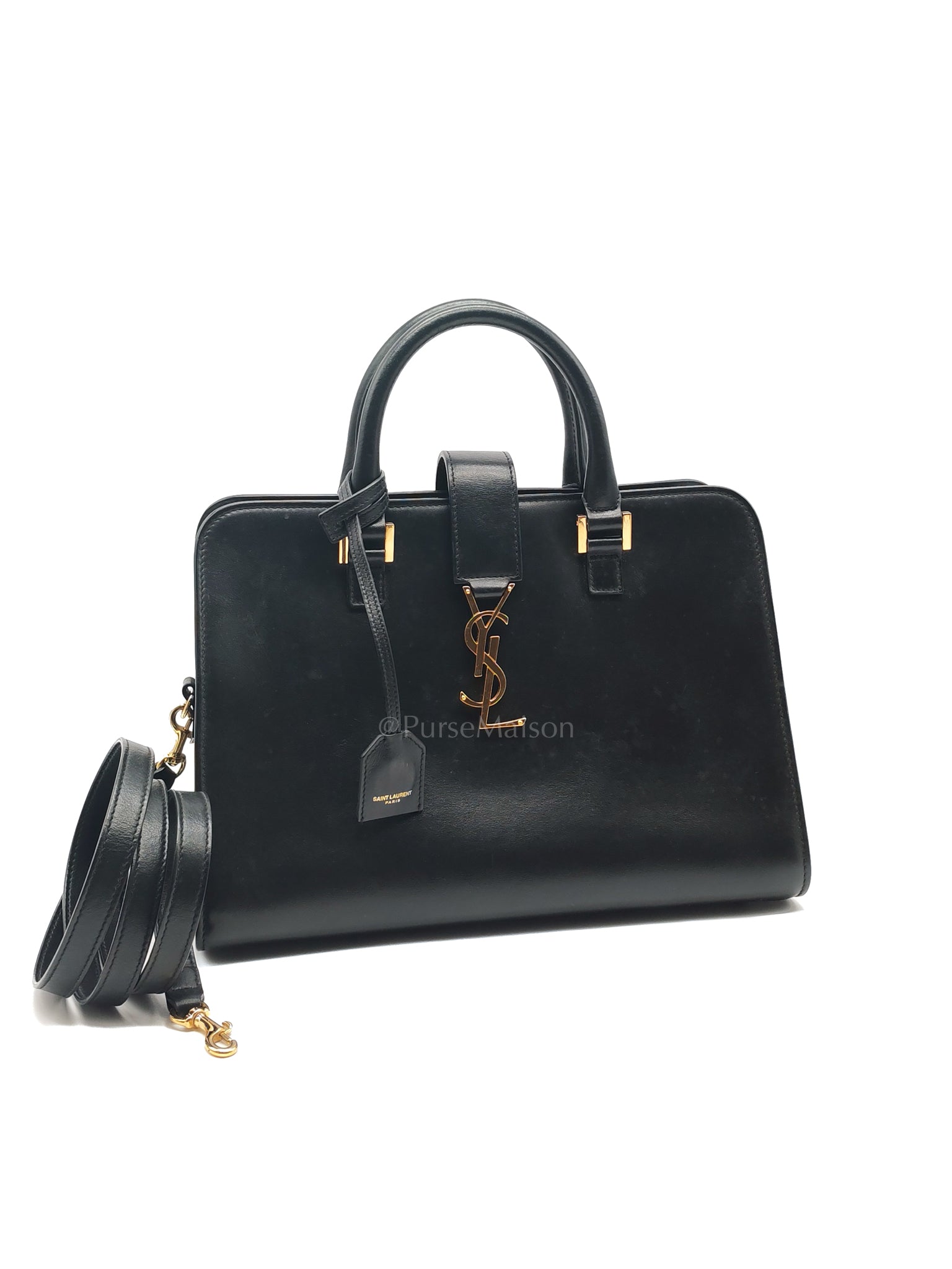 Cabas Bag in Black Calfskin Leather & Gold Hardware | Purse Maison Luxury Bags Shop