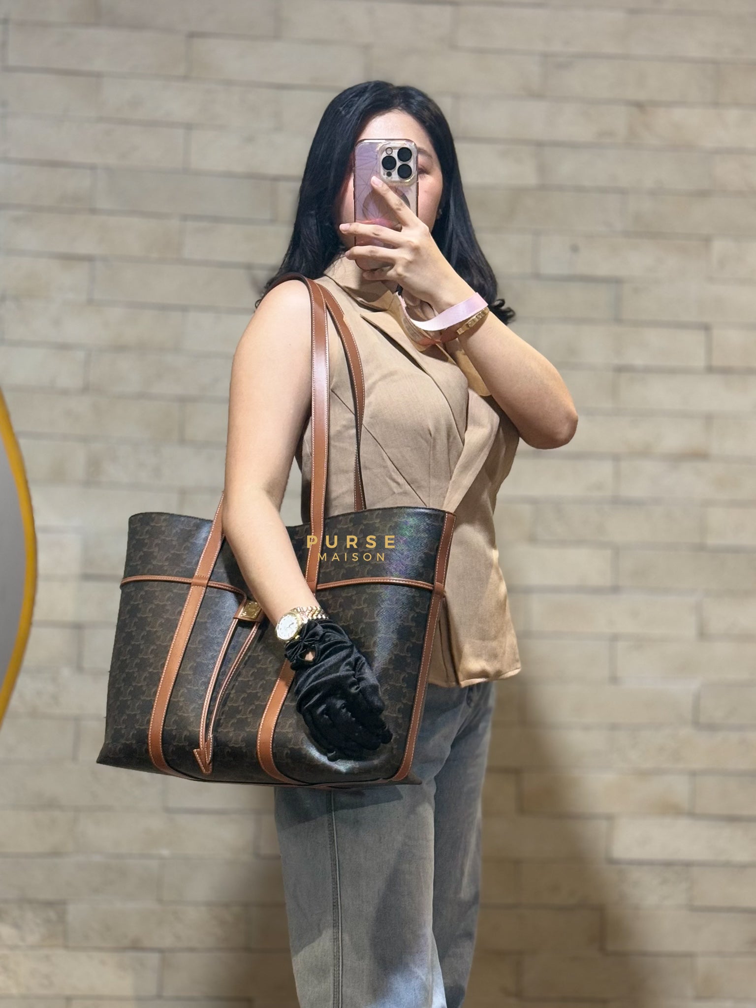 Cabas Drawstring in Triomphe Canvas and Calfskin Leather | Purse Maison Luxury Bags Shop