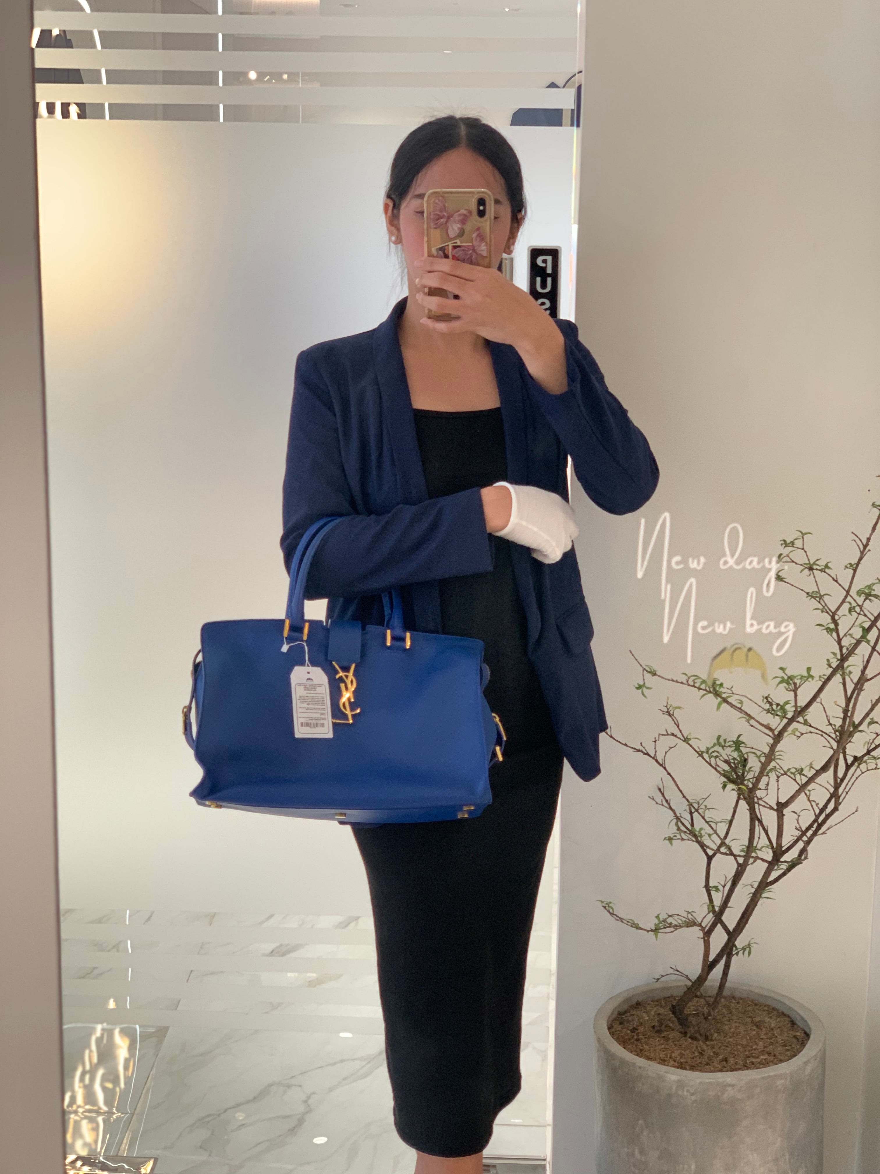 Cabas Handbag Large in Blue Calfskin Leather | Purse Maison Luxury Bags Shop