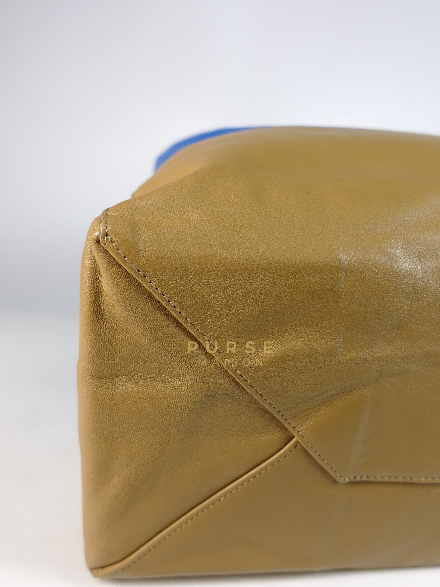 Cabas Tote Bag Large in Camel & Royal Blue Calfskin Leather | Purse Maison Luxury Bags Shop