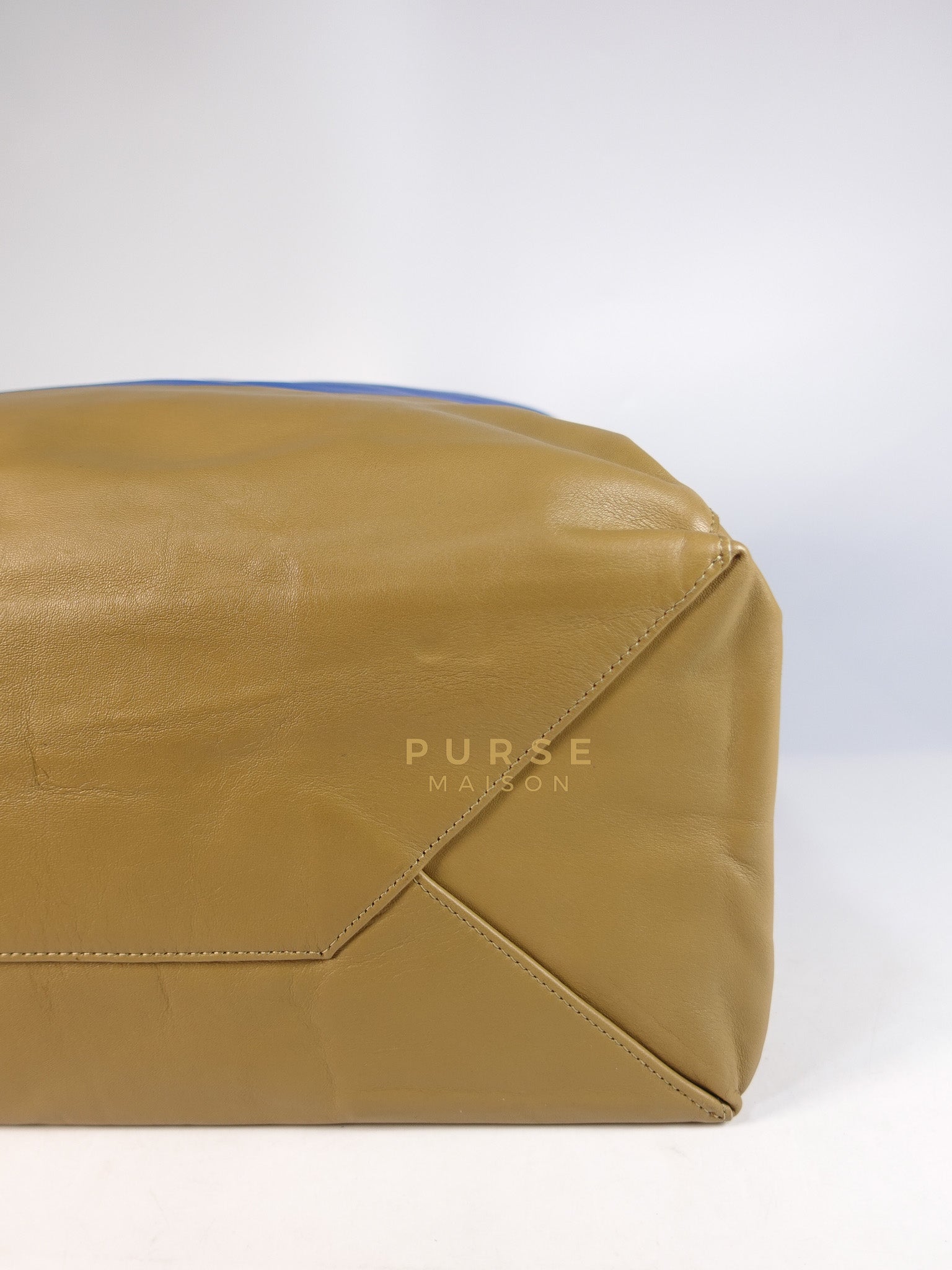 Cabas Tote Bag Large in Camel & Royal Blue Calfskin Leather | Purse Maison Luxury Bags Shop