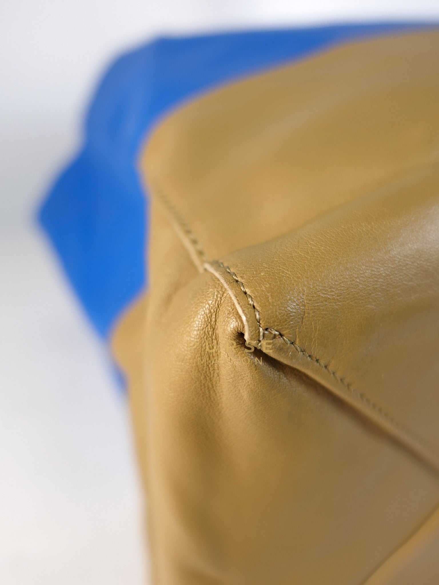 Cabas Tote Bag Large in Camel & Royal Blue Calfskin Leather | Purse Maison Luxury Bags Shop