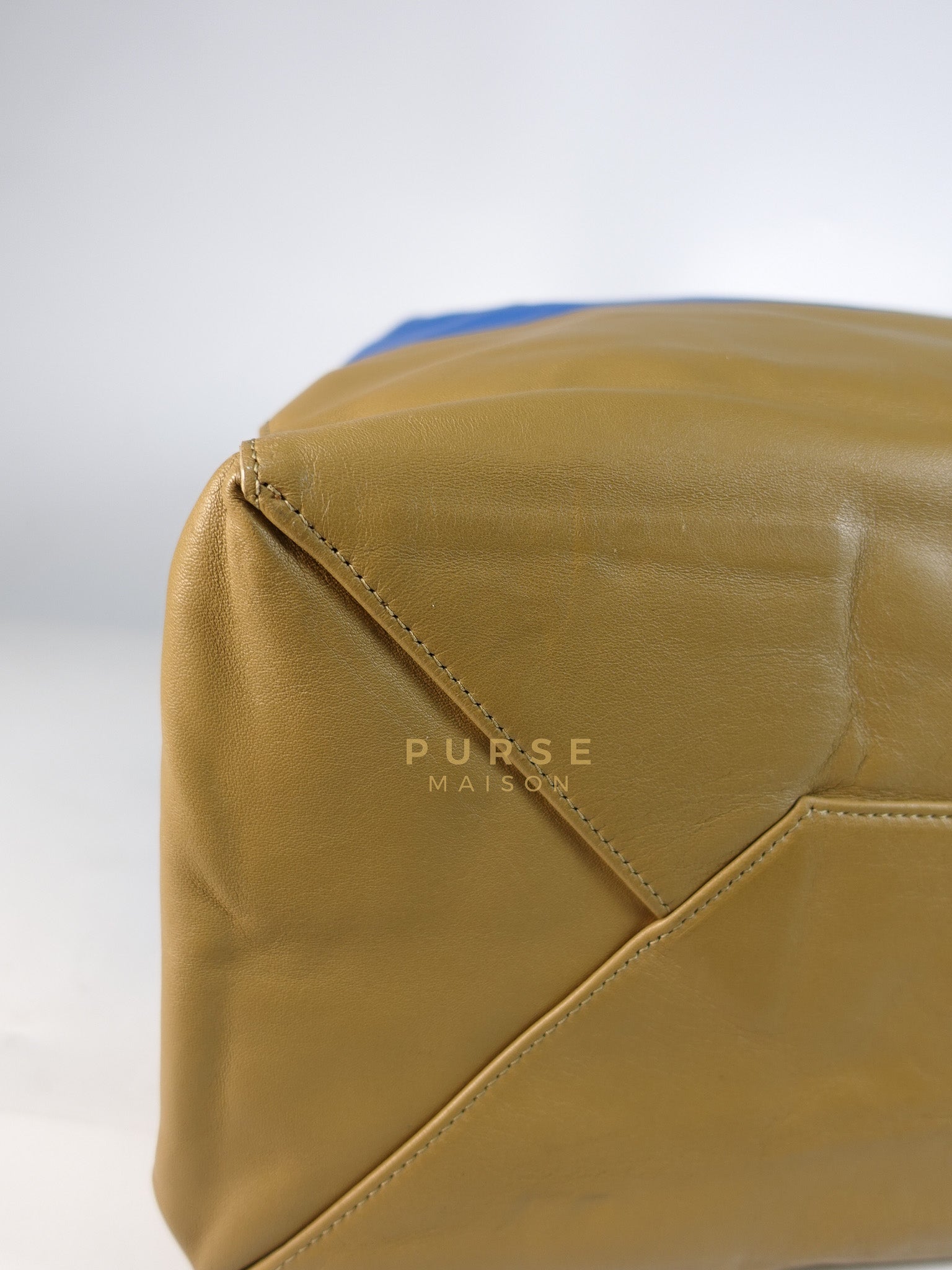 Cabas Tote Bag Large in Camel & Royal Blue Calfskin Leather | Purse Maison Luxury Bags Shop