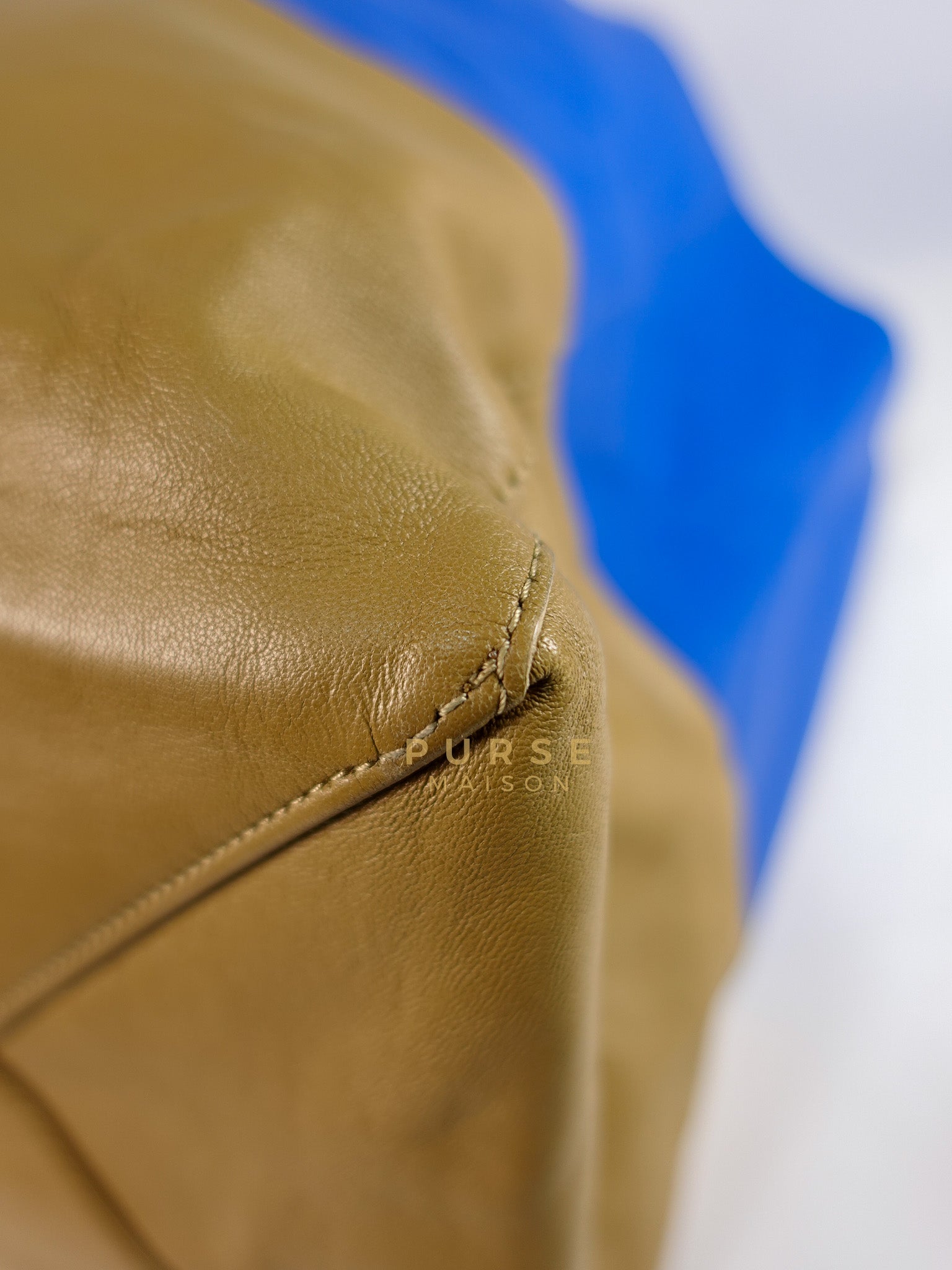 Cabas Tote Bag Large in Camel & Royal Blue Calfskin Leather | Purse Maison Luxury Bags Shop