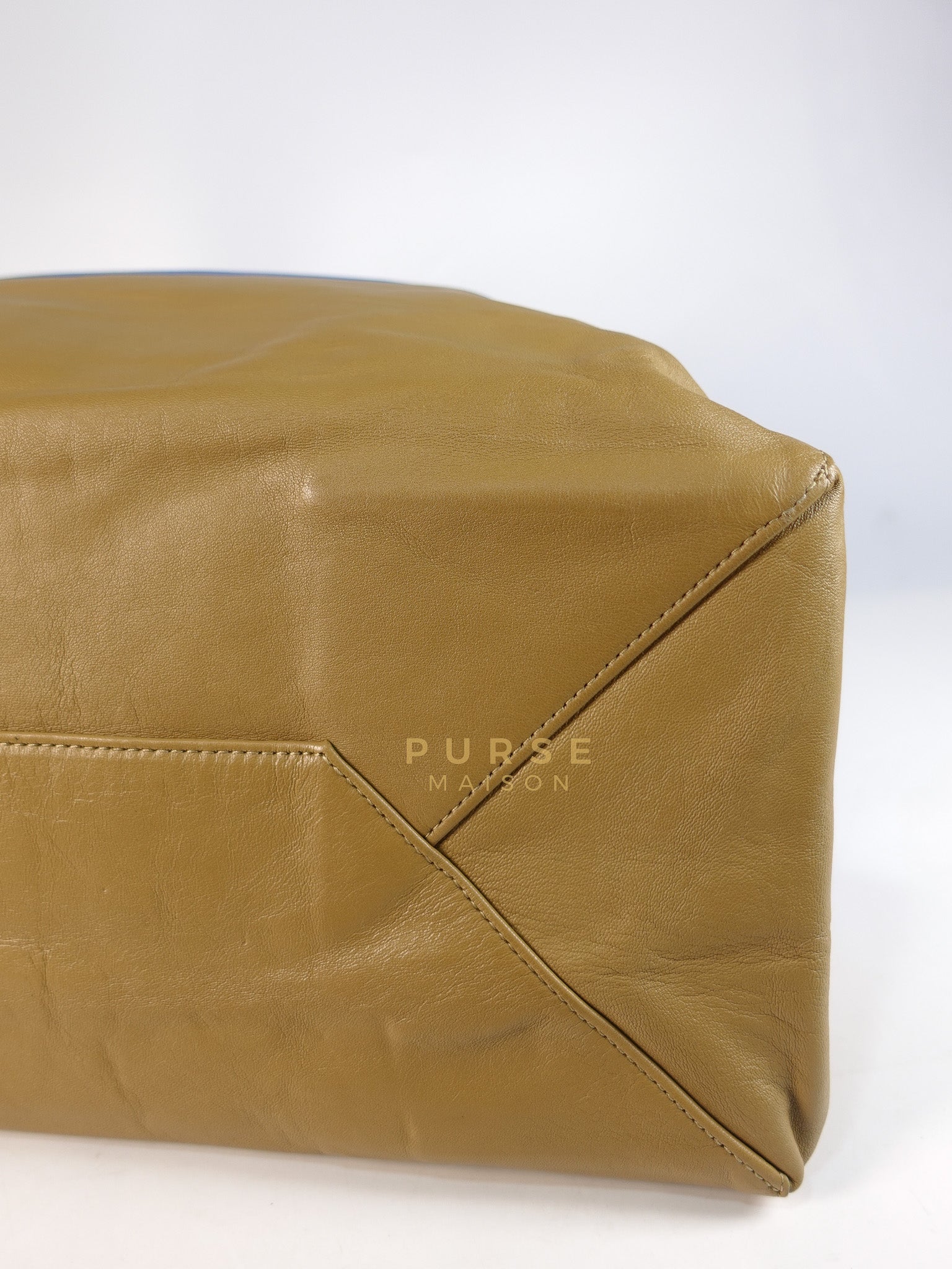 Cabas Tote Bag Large in Camel & Royal Blue Calfskin Leather | Purse Maison Luxury Bags Shop