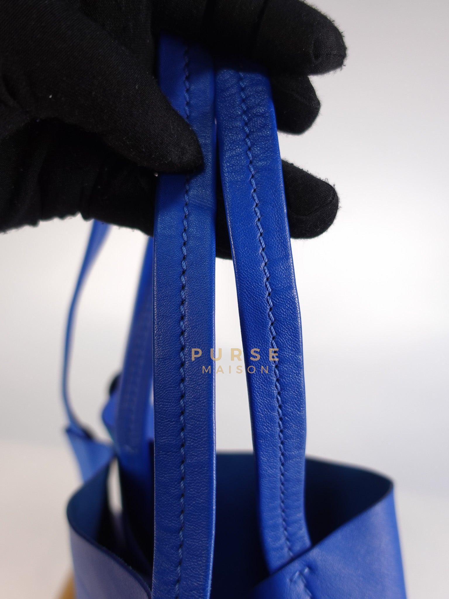 Cabas Tote Bag Large in Camel & Royal Blue Calfskin Leather | Purse Maison Luxury Bags Shop