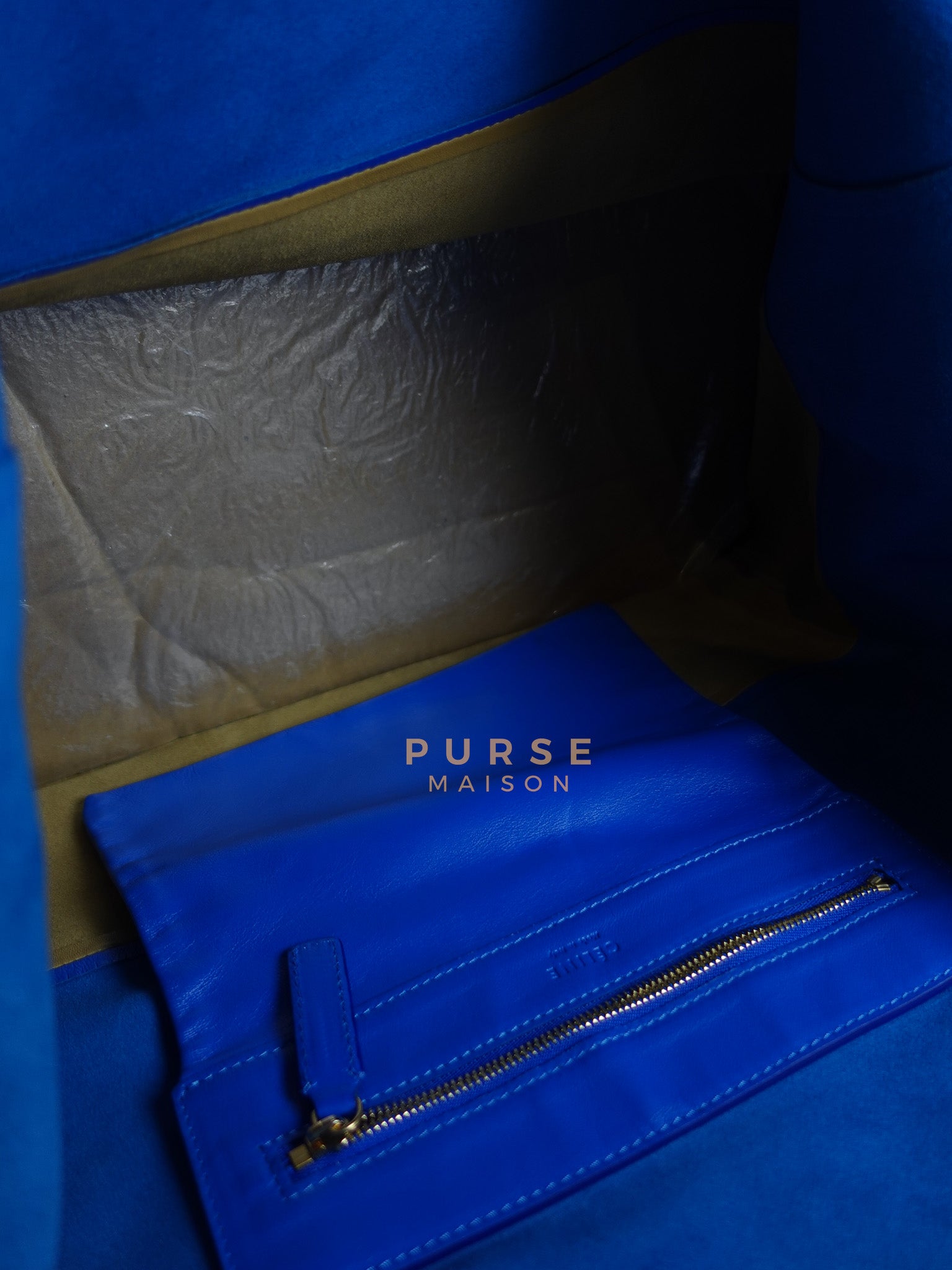 Cabas Tote Bag Large in Camel & Royal Blue Calfskin Leather | Purse Maison Luxury Bags Shop