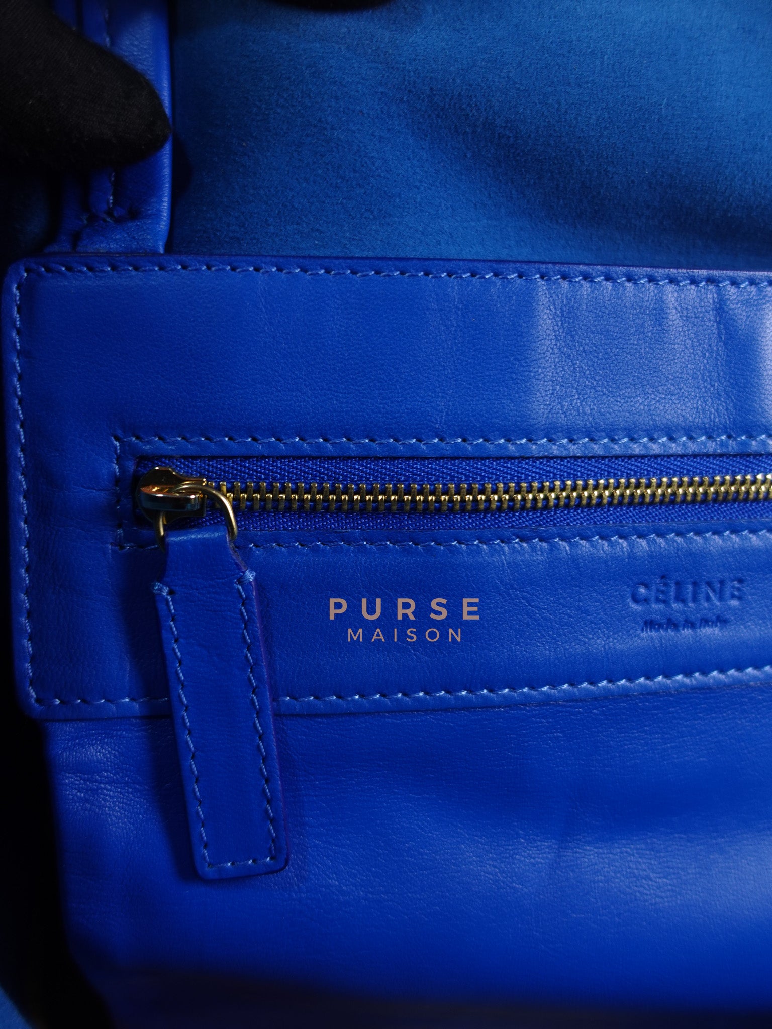 Cabas Tote Bag Large in Camel & Royal Blue Calfskin Leather | Purse Maison Luxury Bags Shop