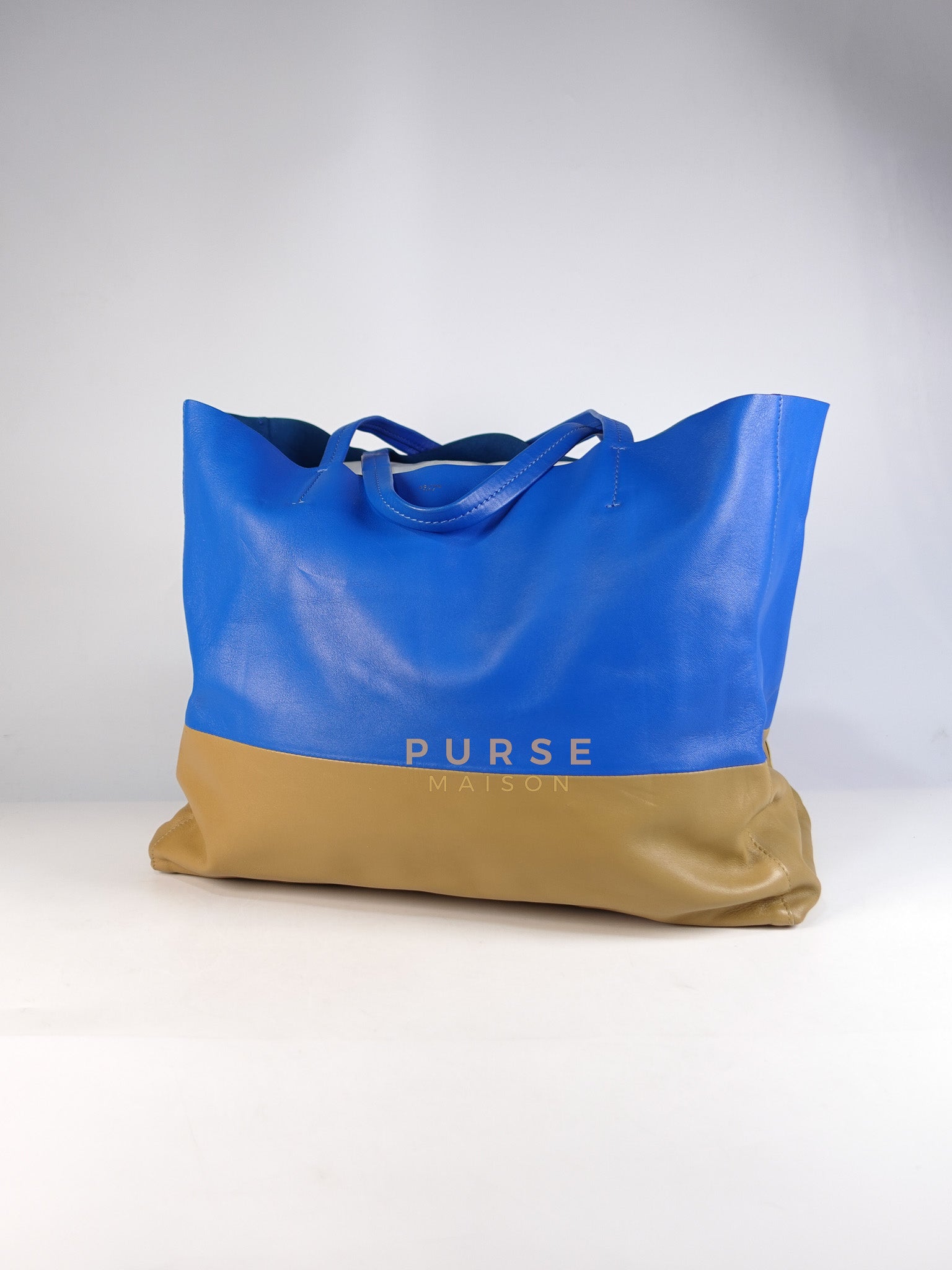 Cabas Tote Bag Large in Camel & Royal Blue Calfskin Leather | Purse Maison Luxury Bags Shop