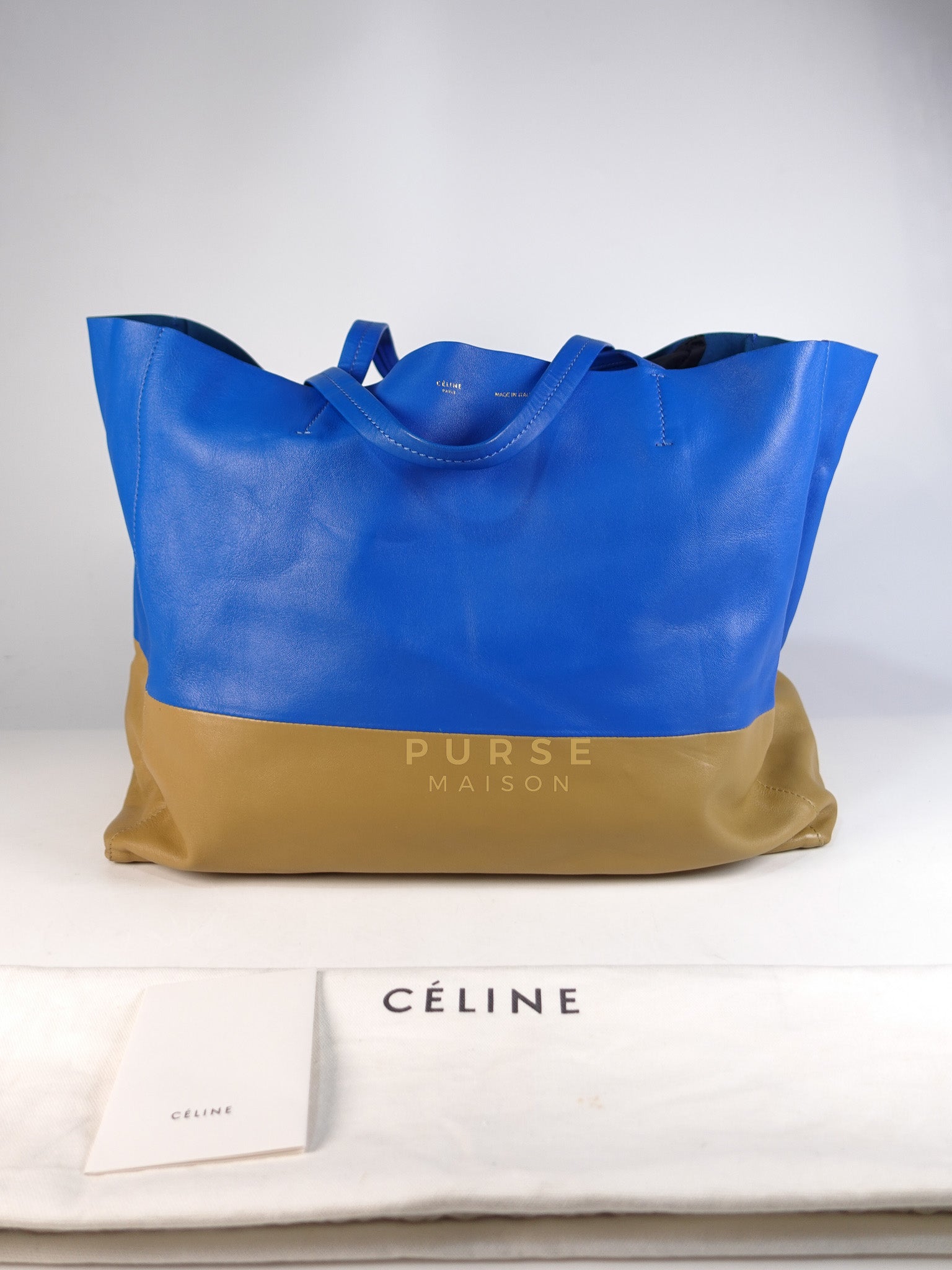 Cabas Tote Bag Large in Camel & Royal Blue Calfskin Leather | Purse Maison Luxury Bags Shop