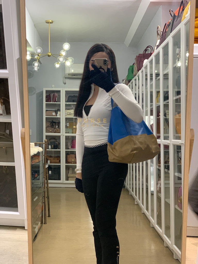 Cabas Tote Bag Large in Camel & Royal Blue Calfskin Leather | Purse Maison Luxury Bags Shop