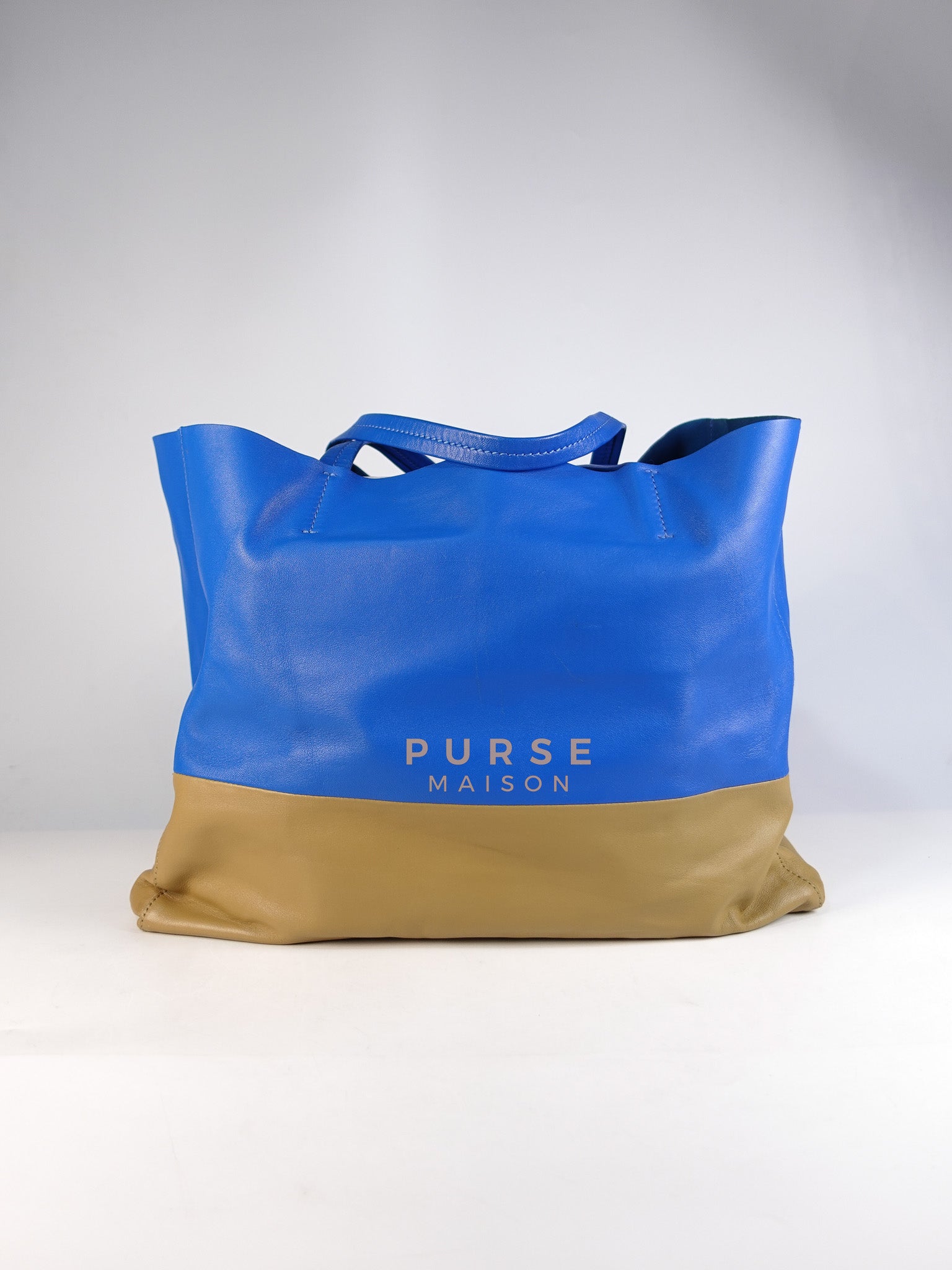 Cabas Tote Bag Large in Camel & Royal Blue Calfskin Leather | Purse Maison Luxury Bags Shop