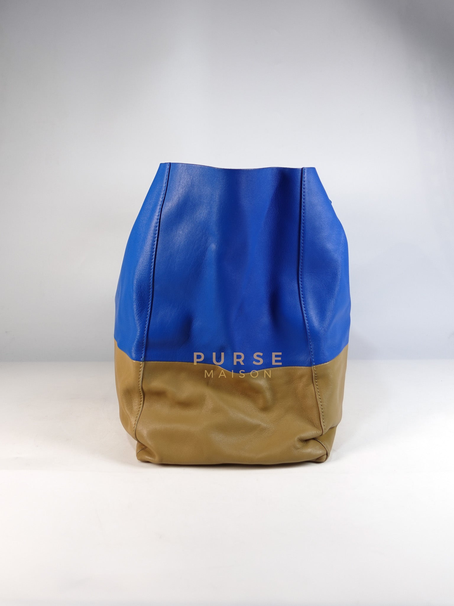 Cabas Tote Bag Large in Camel & Royal Blue Calfskin Leather | Purse Maison Luxury Bags Shop