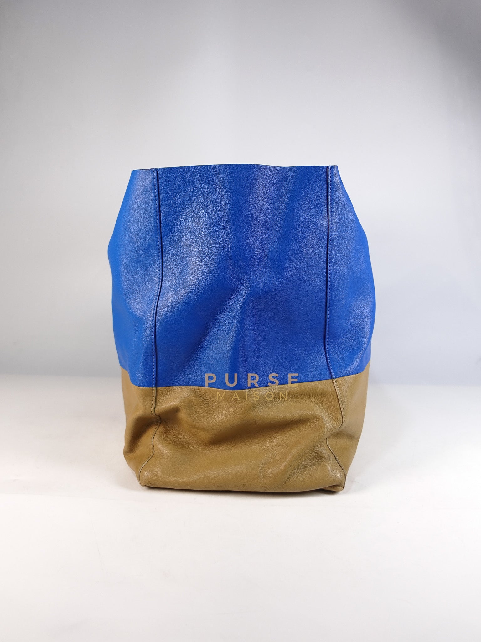 Cabas Tote Bag Large in Camel & Royal Blue Calfskin Leather | Purse Maison Luxury Bags Shop