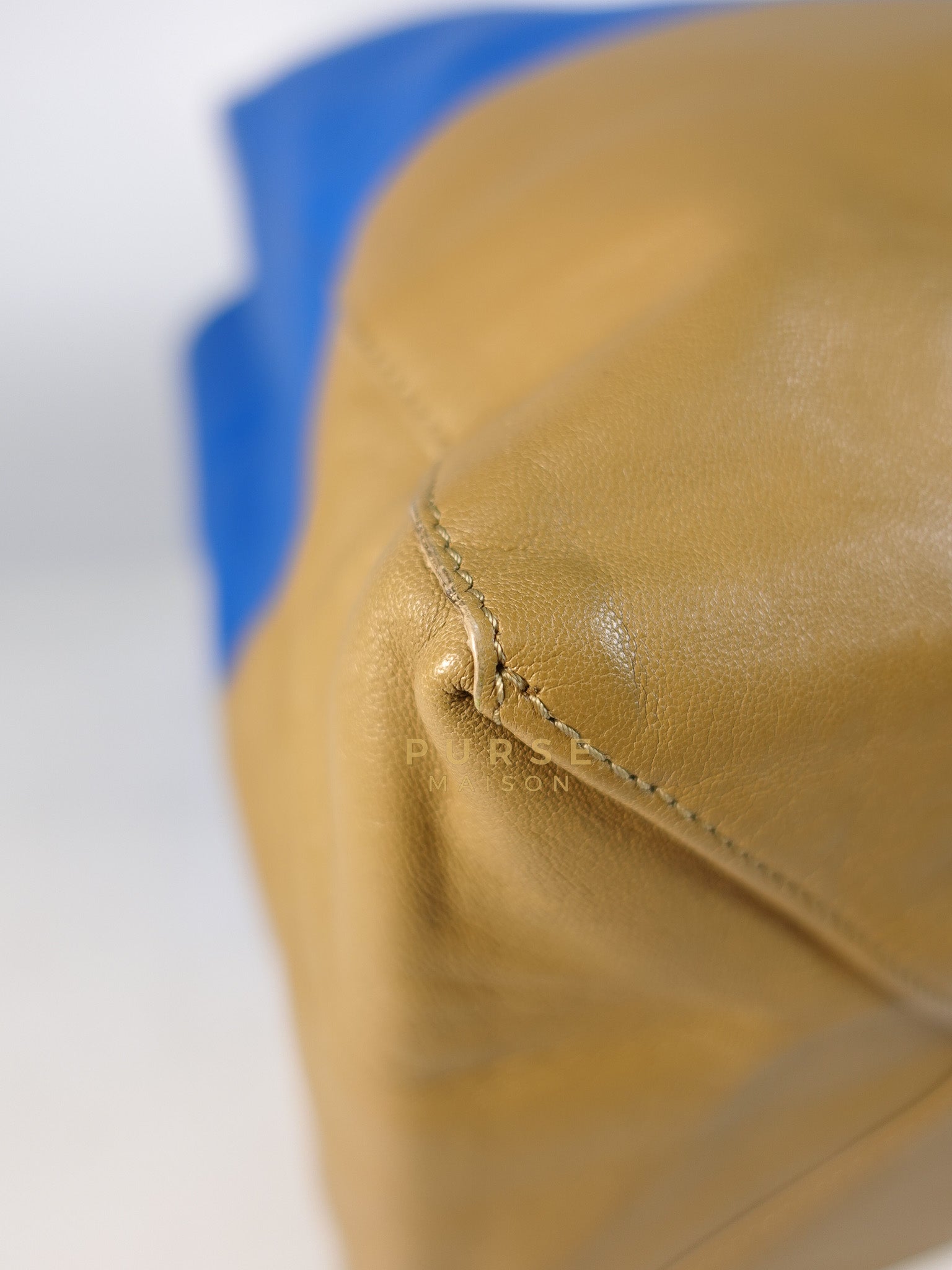 Cabas Tote Bag Large in Camel & Royal Blue Calfskin Leather | Purse Maison Luxury Bags Shop