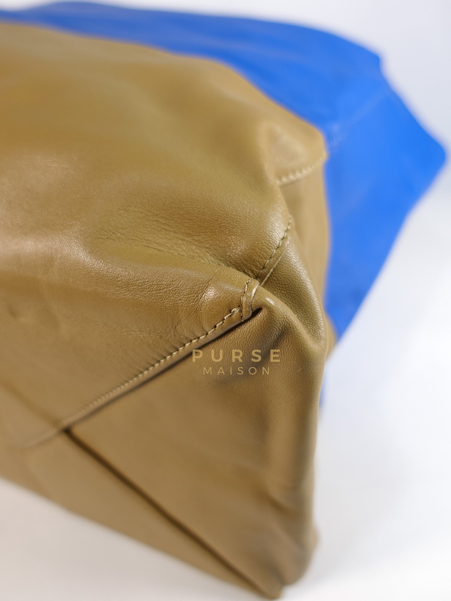 Cabas Tote Bag Large in Camel & Royal Blue Calfskin Leather | Purse Maison Luxury Bags Shop