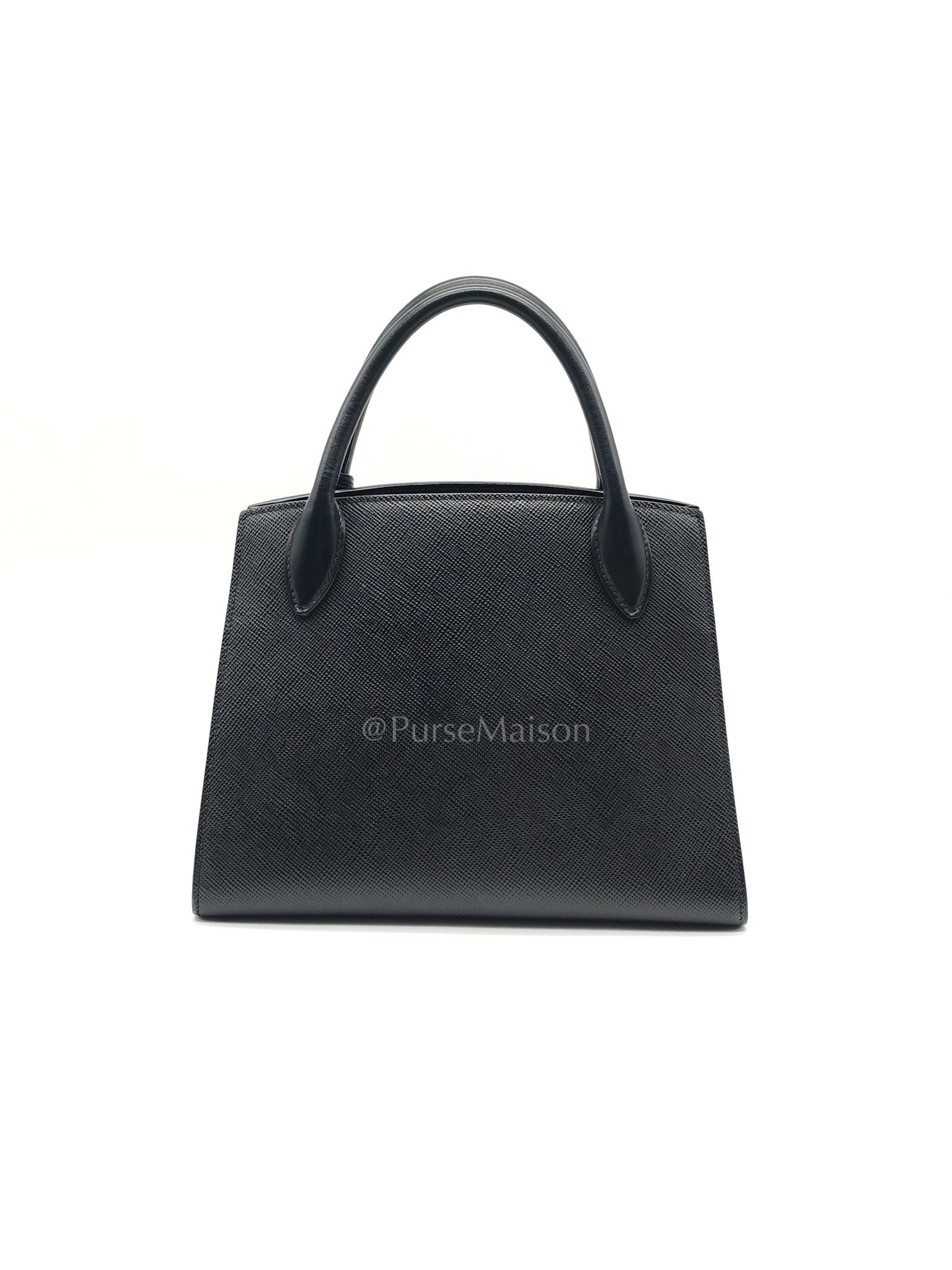 1BA156 Monochrome Bag Small in Black Saffiano Cuir Leater Gold Hardware