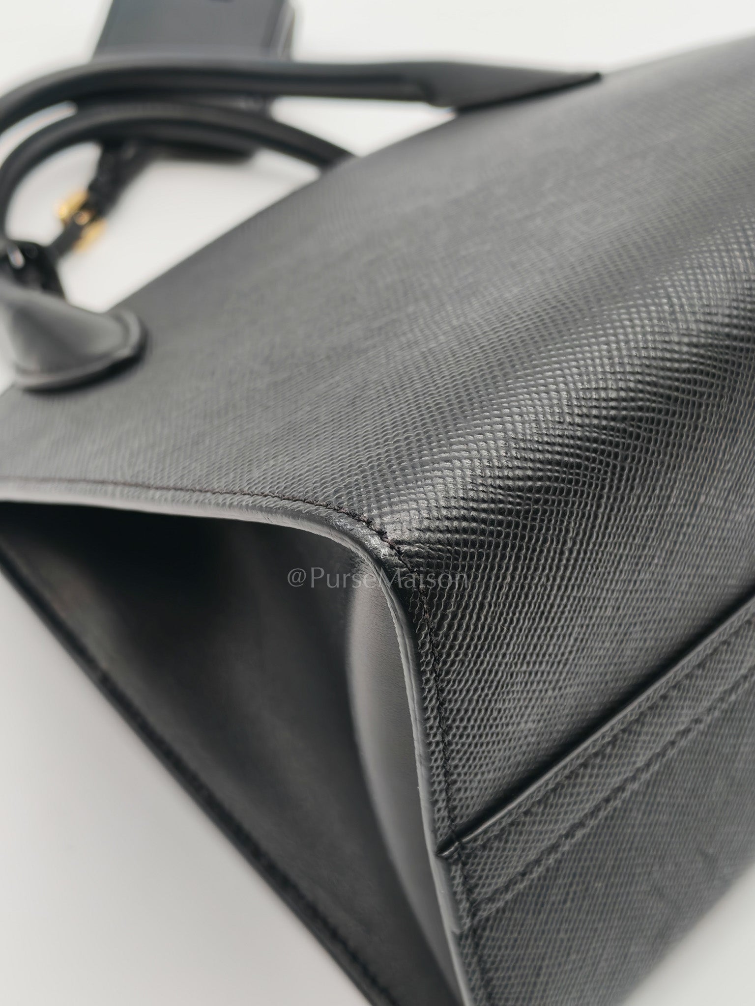 1BA156 Monochrome Bag Small in Black Saffiano Cuir Leater Gold Hardware