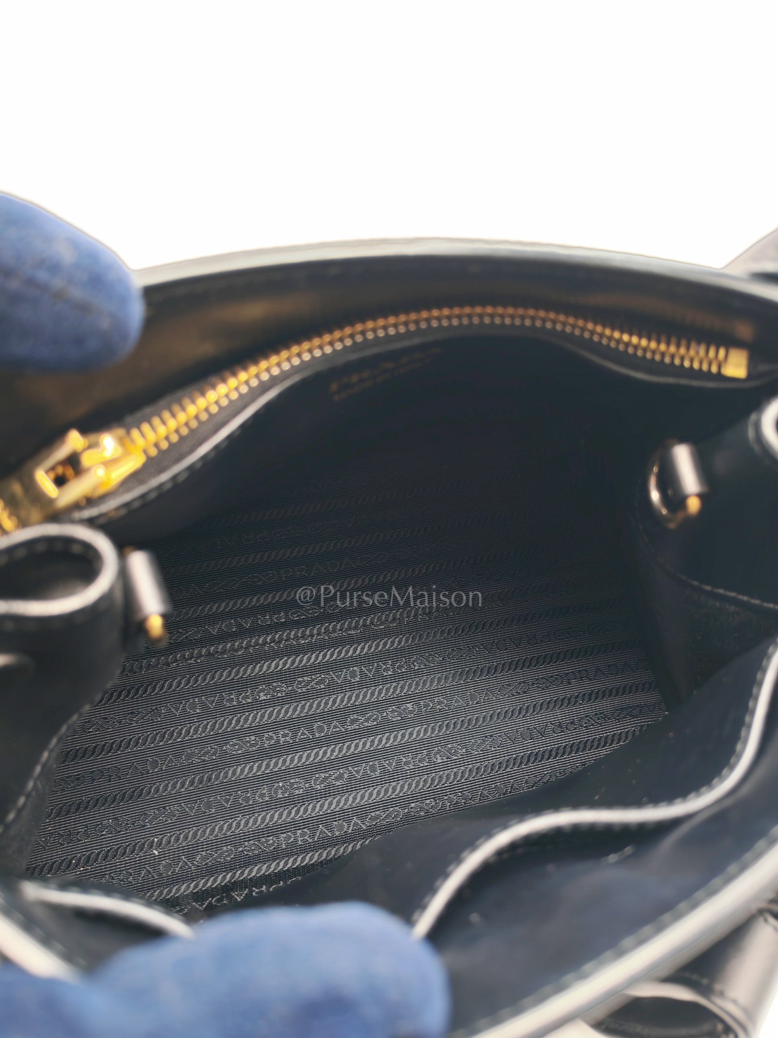 1BA156 Monochrome Bag Small in Black Saffiano Cuir Leater Gold Hardware