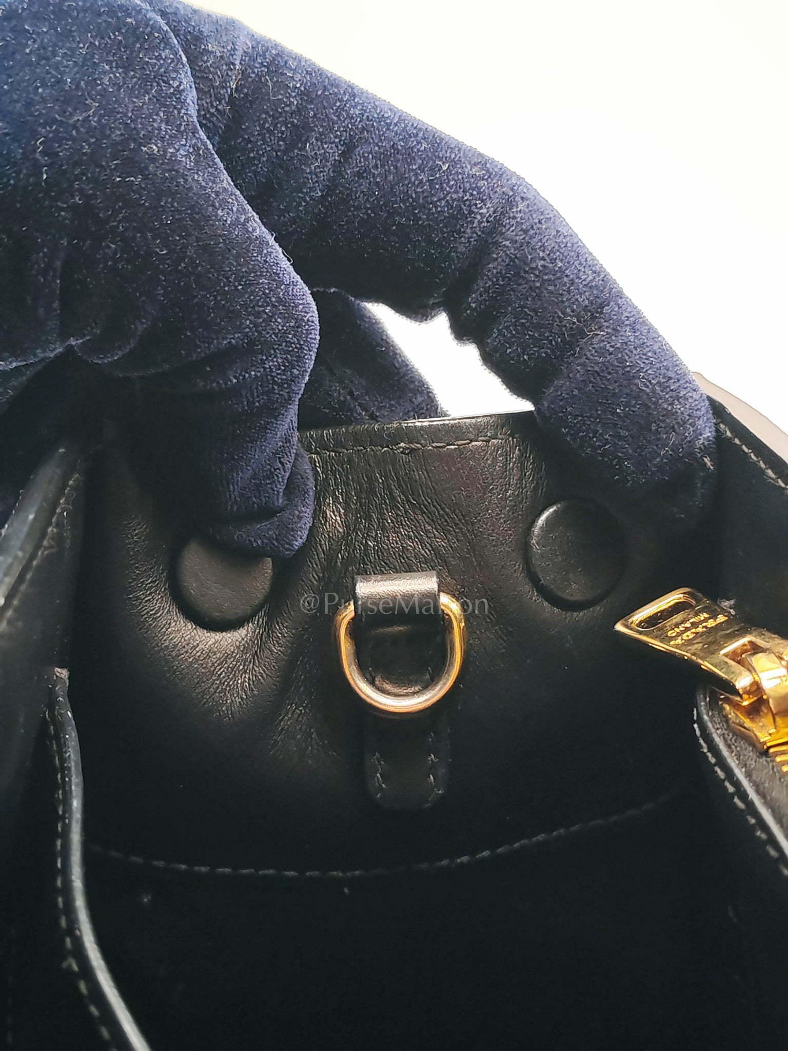 1BA156 Monochrome Bag Small in Black Saffiano Cuir Leater Gold Hardware
