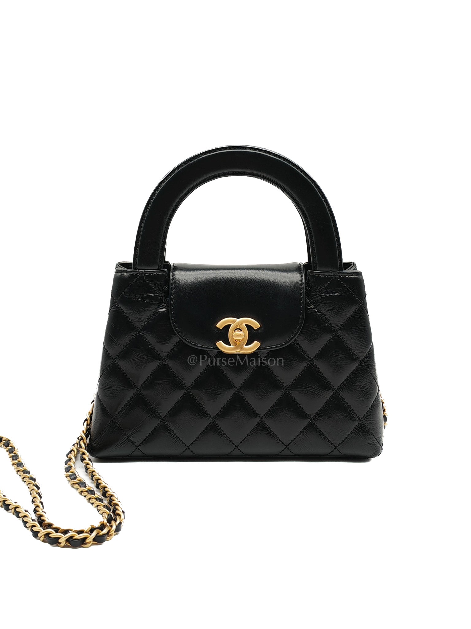 CC Kelly Small in Black Calfskin Leather & Aged Gold Hardware (Microchip)